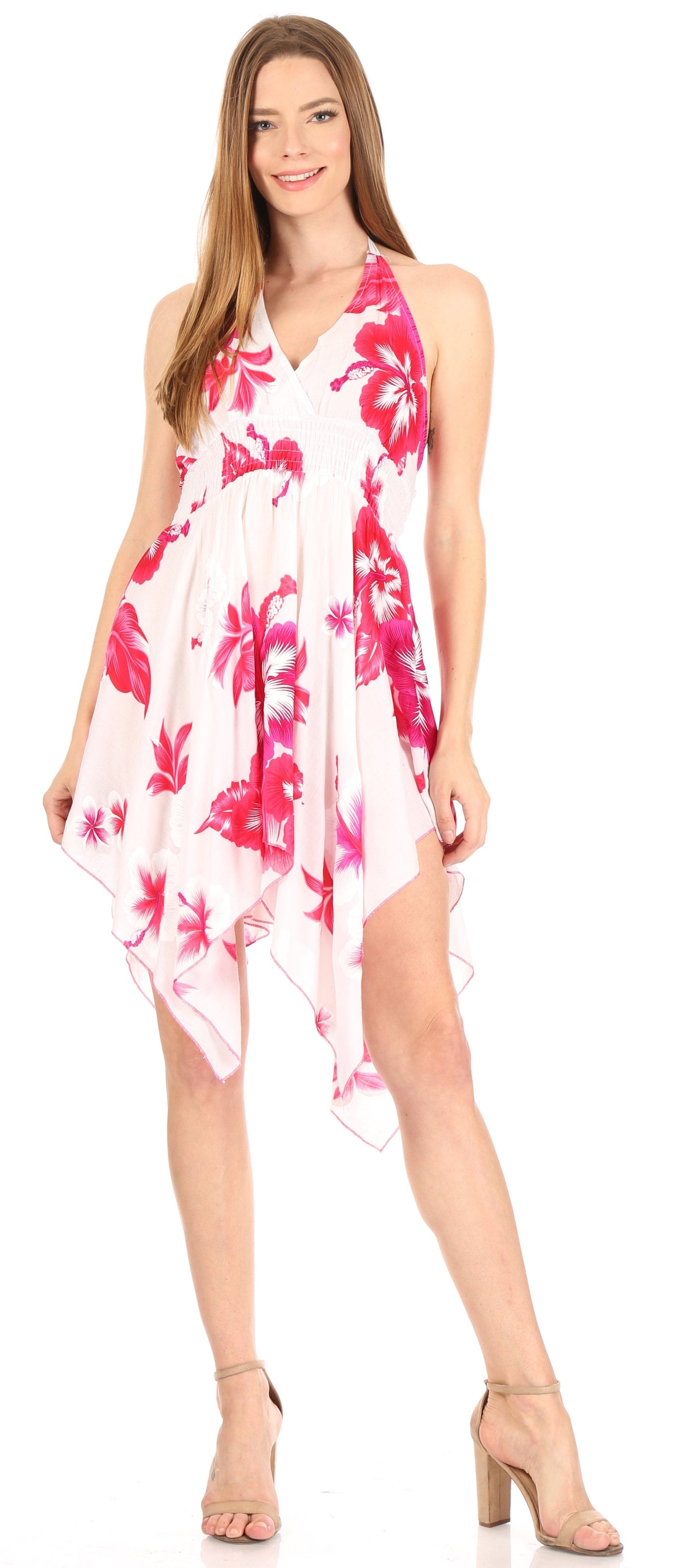 Sakkas Svana Women's V-neck Spaghetti Strap Floral Print Summer Casual Short Dress - Concordia Style Boutique