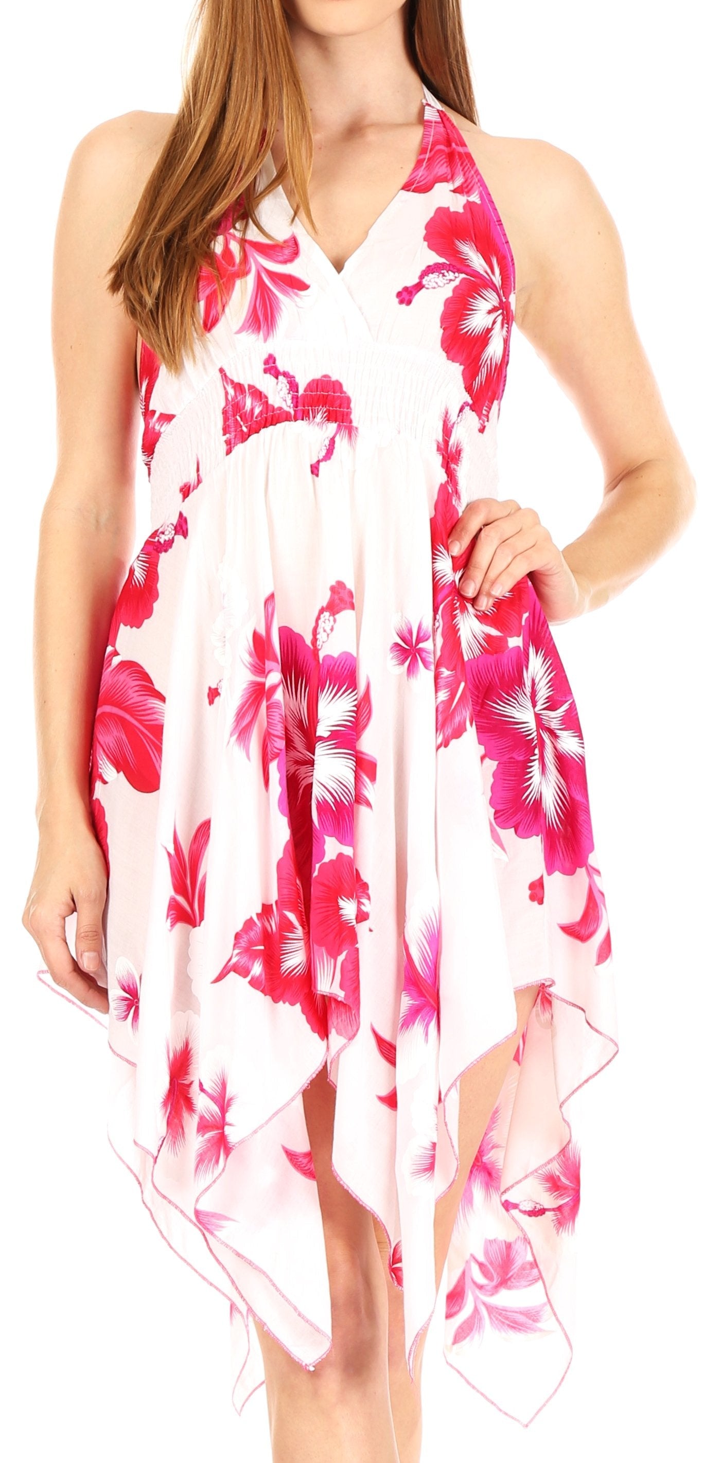 Sakkas Svana Women's V-neck Spaghetti Strap Floral Print Summer Casual Short Dress - Concordia Style Boutique