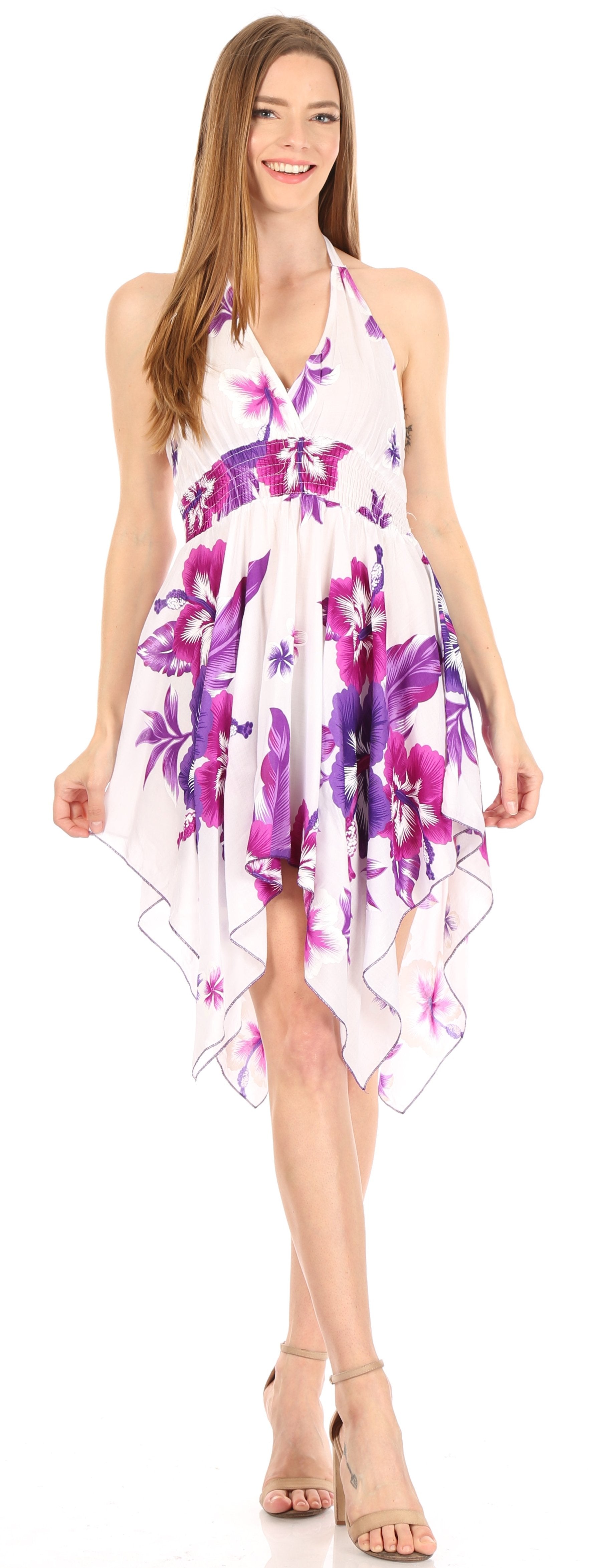 Sakkas Svana Women's V-neck Spaghetti Strap Floral Print Summer Casual Short Dress - Concordia Style Boutique