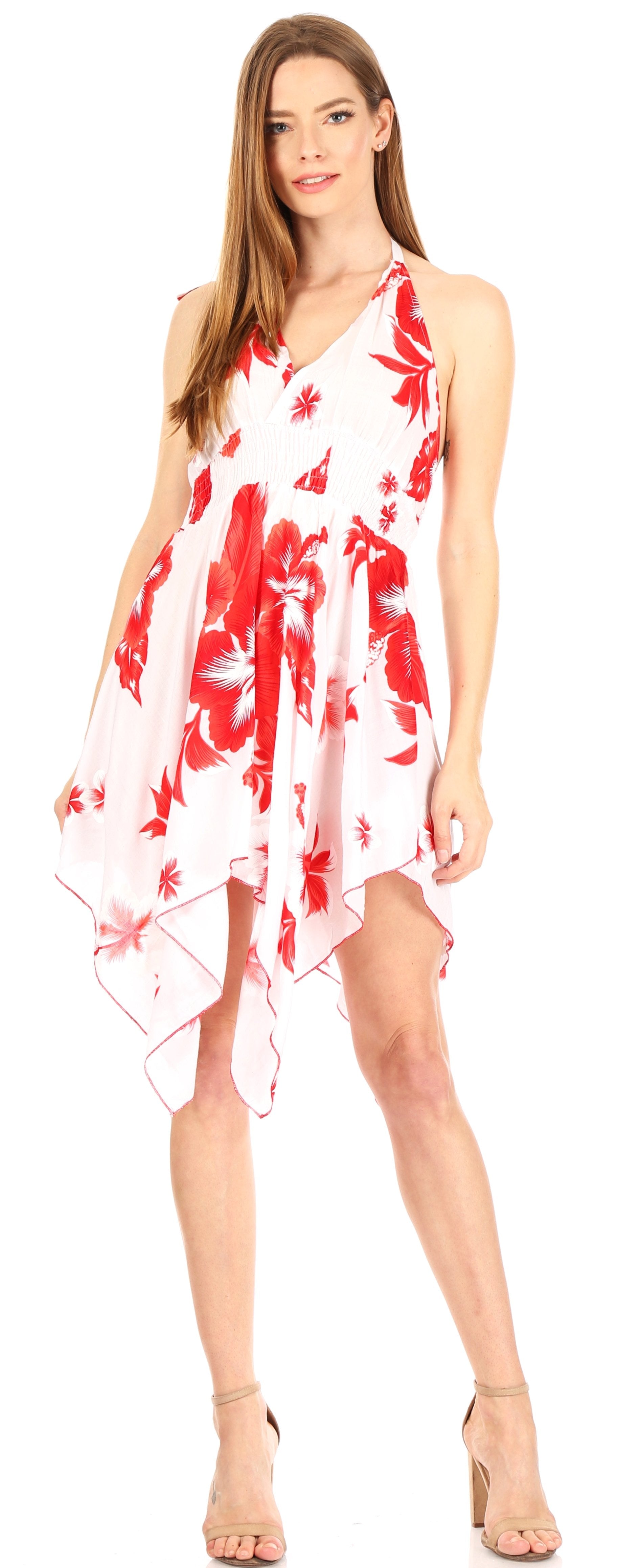 Sakkas Svana Women's V-neck Spaghetti Strap Floral Print Summer Casual Short Dress - Concordia Style Boutique