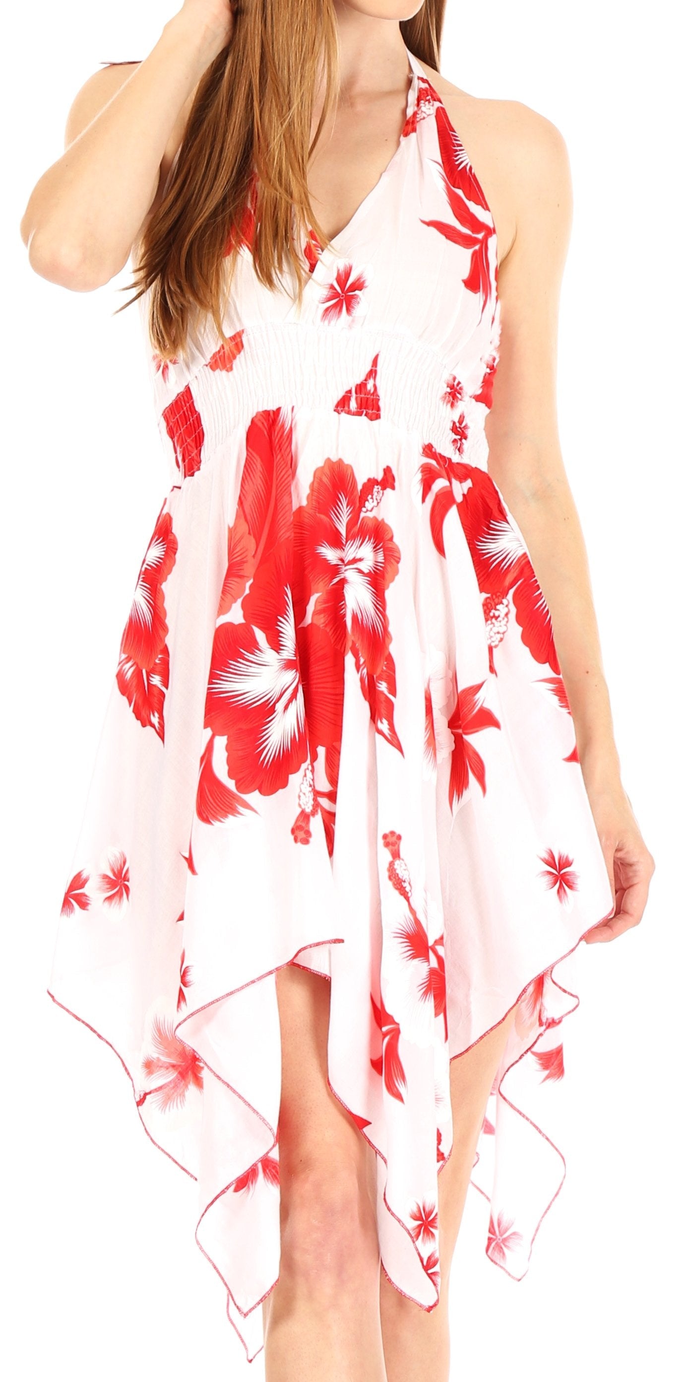 Sakkas Svana Women's V-neck Spaghetti Strap Floral Print Summer Casual Short Dress - Concordia Style Boutique