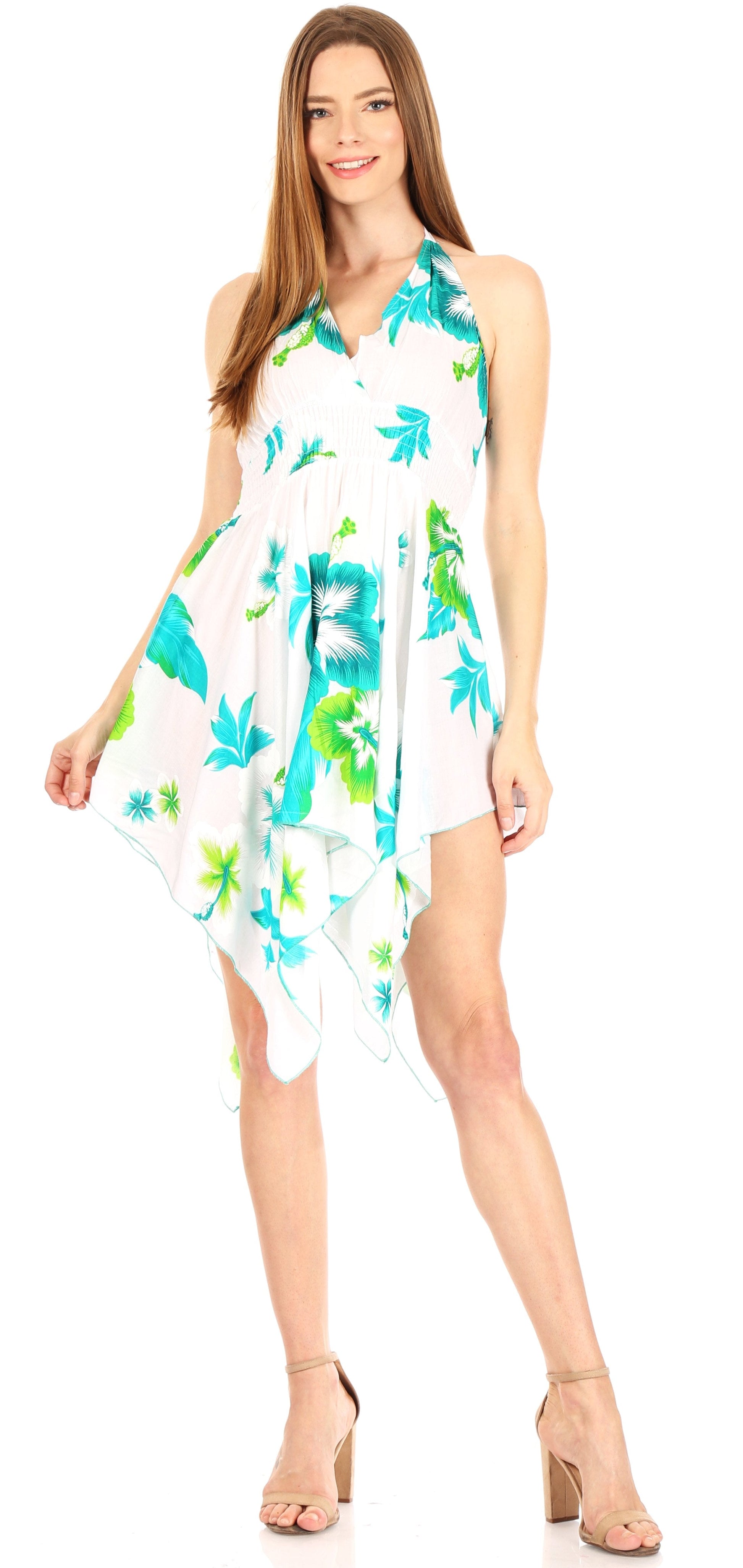 Sakkas Svana Women's V-neck Spaghetti Strap Floral Print Summer Casual Short Dress - Concordia Style Boutique