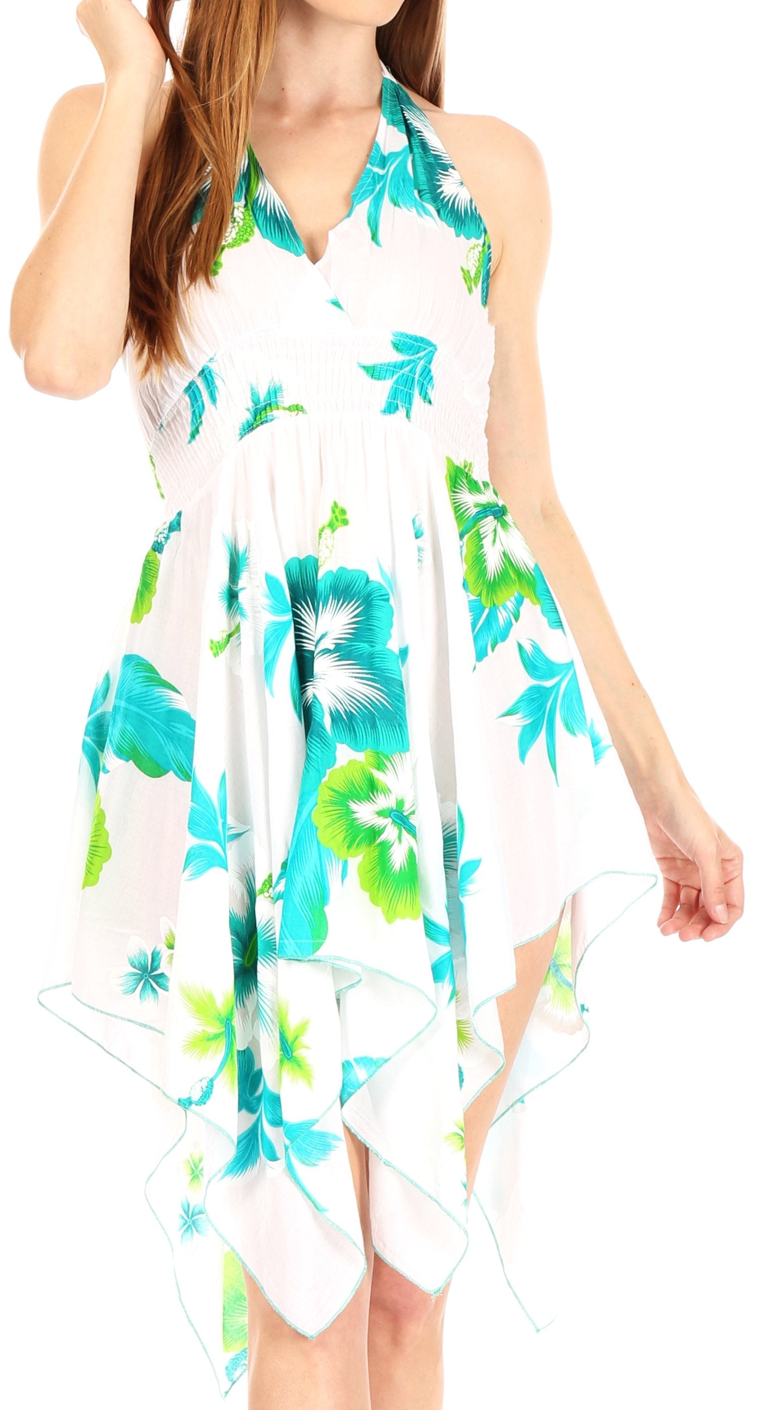 Sakkas Svana Women's V-neck Spaghetti Strap Floral Print Summer Casual Short Dress - Concordia Style Boutique