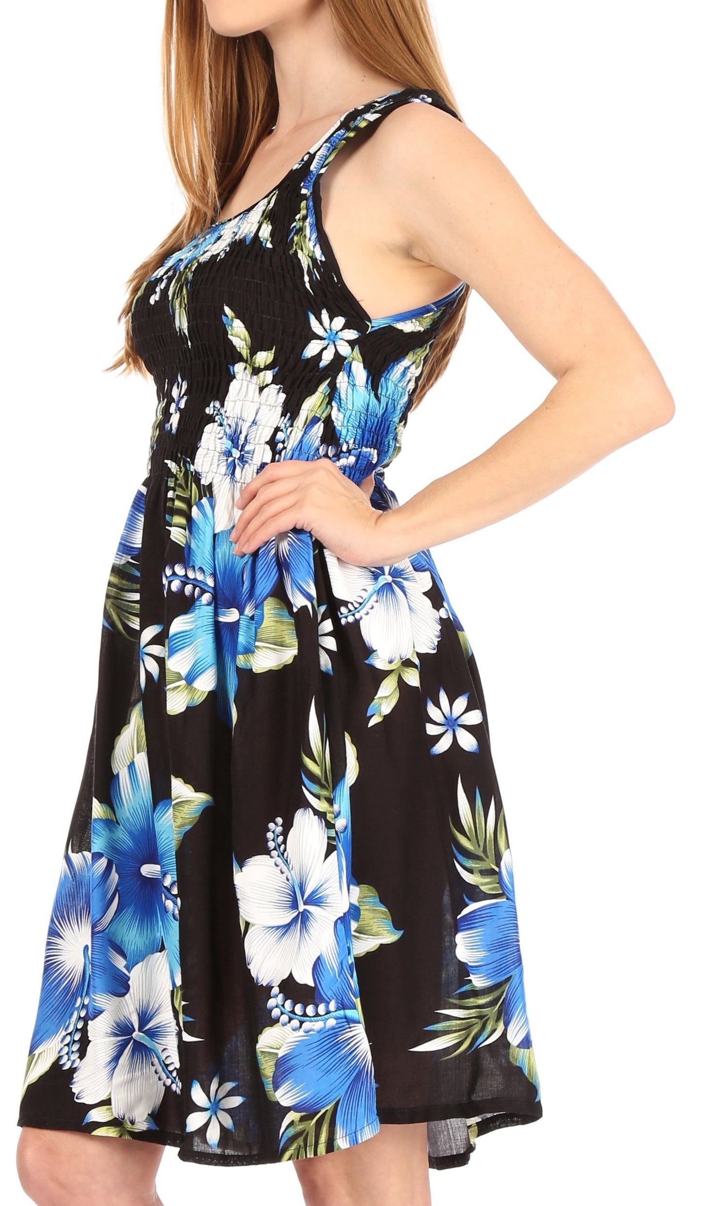 Sakkas Murni Women's Casual Summer Cocktail Elastic Stretchy Floral Print Dress - Concordia Style Boutique