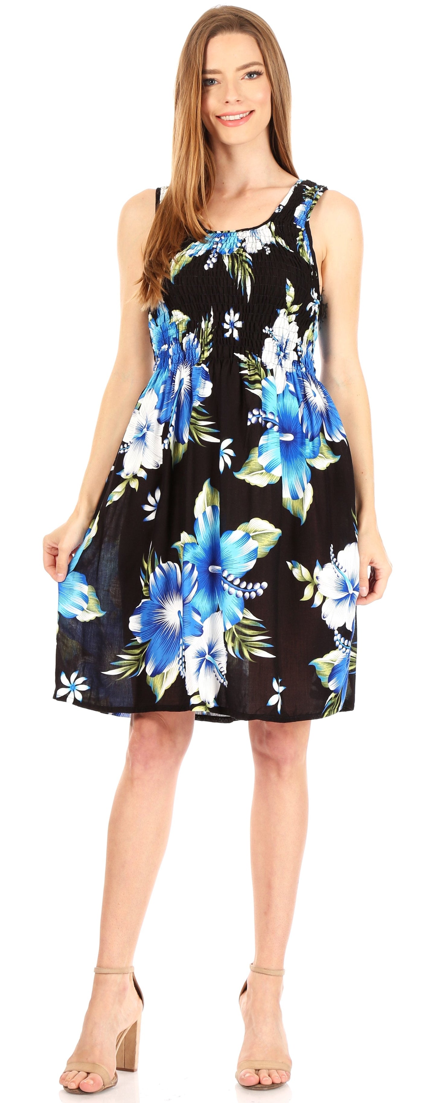 Sakkas Murni Women's Casual Summer Cocktail Elastic Stretchy Floral Print Dress - Concordia Style Boutique