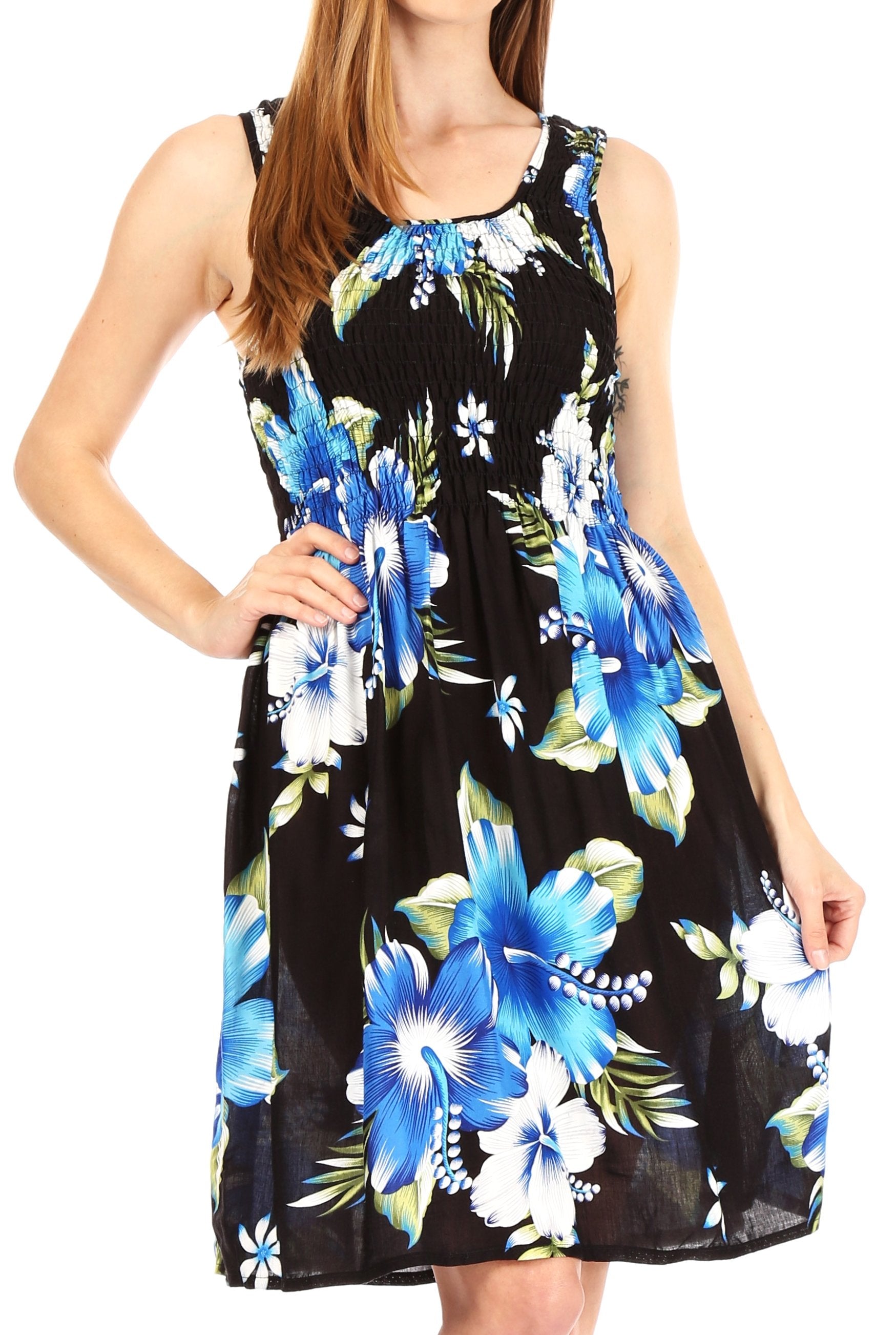Sakkas Murni Women's Casual Summer Cocktail Elastic Stretchy Floral Print Dress - Concordia Style Boutique