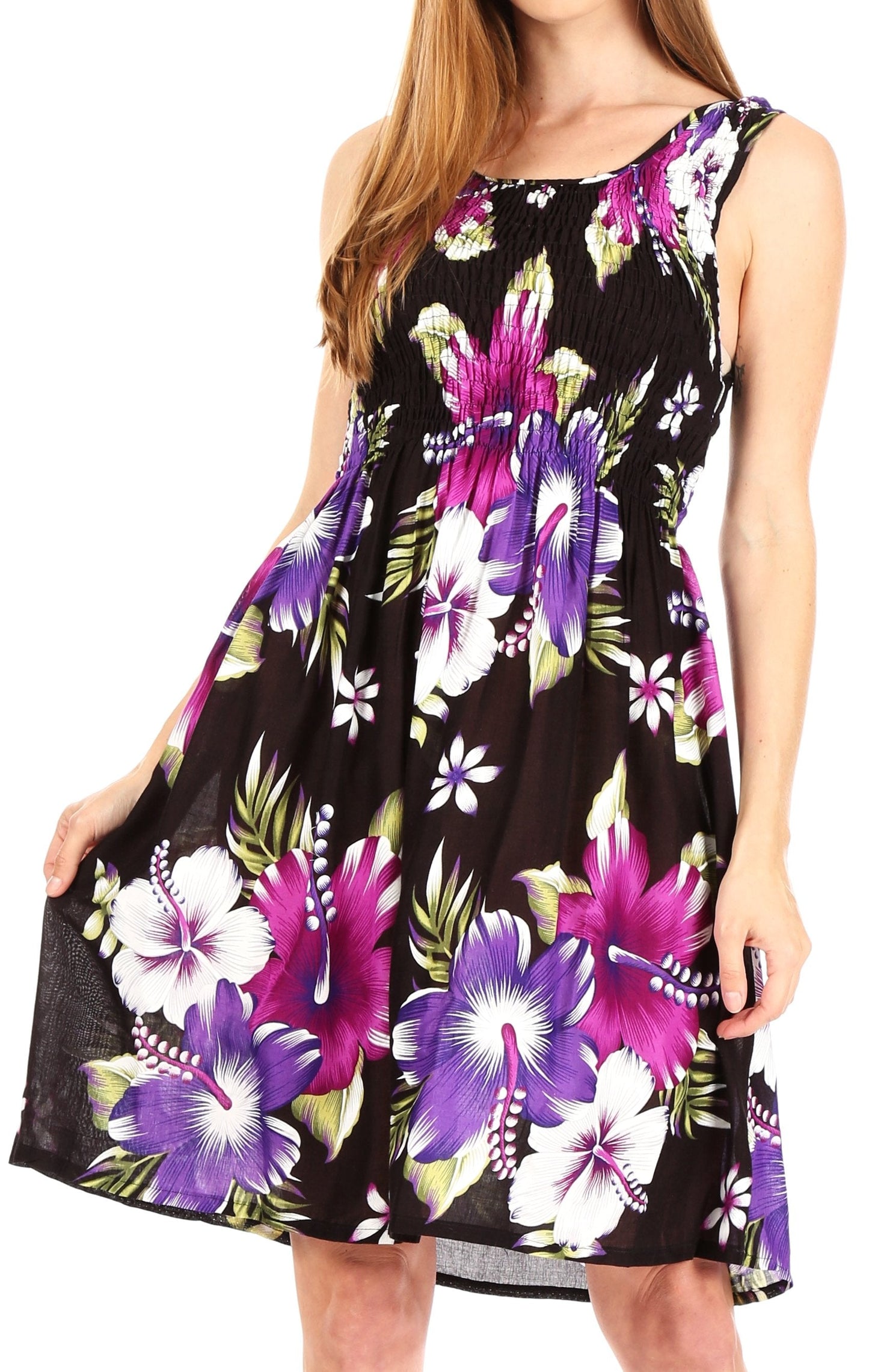 Sakkas Murni Women's Casual Summer Cocktail Elastic Stretchy Floral Print Dress - Concordia Style Boutique