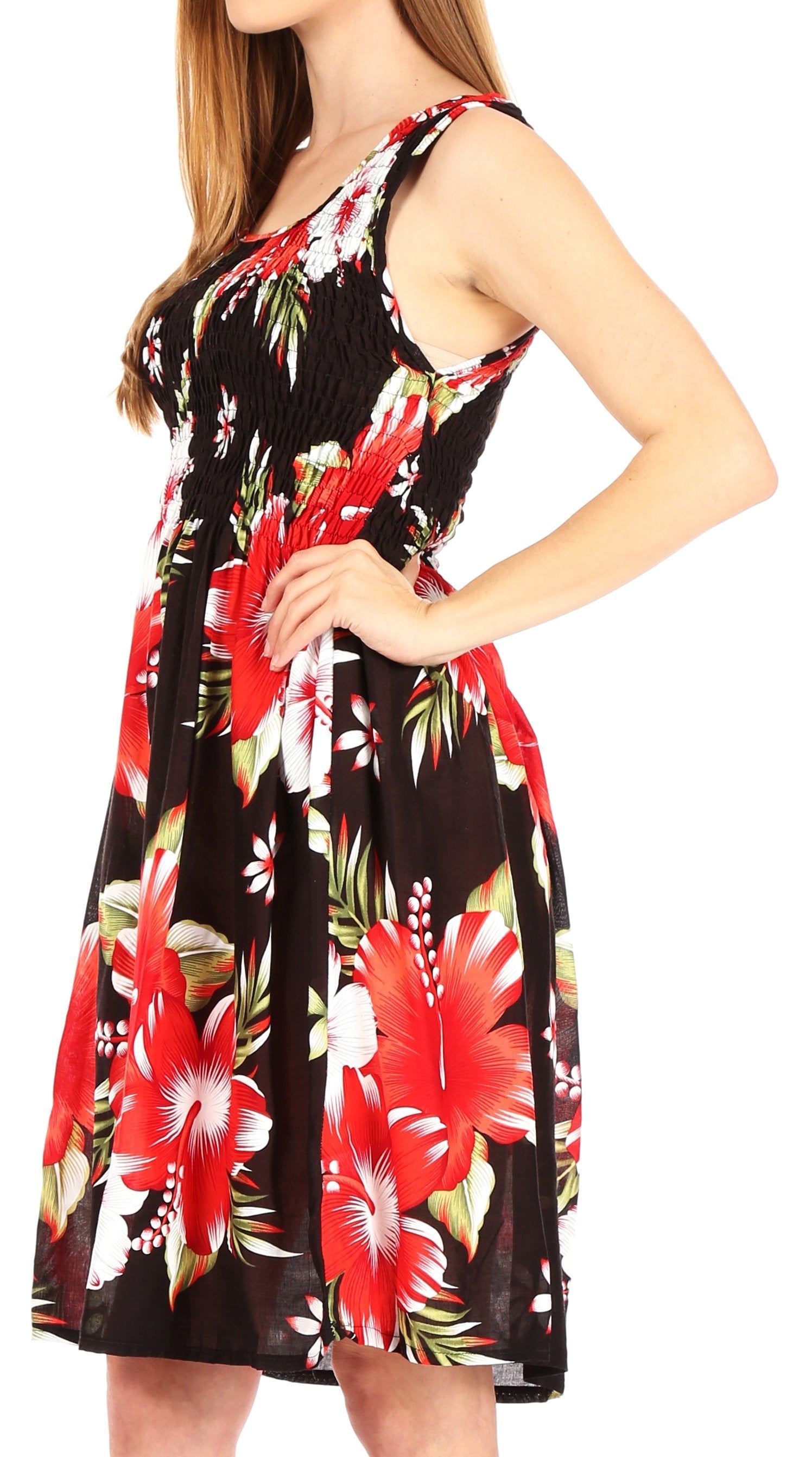 Sakkas Murni Women's Casual Summer Cocktail Elastic Stretchy Floral Print Dress - Concordia Style Boutique