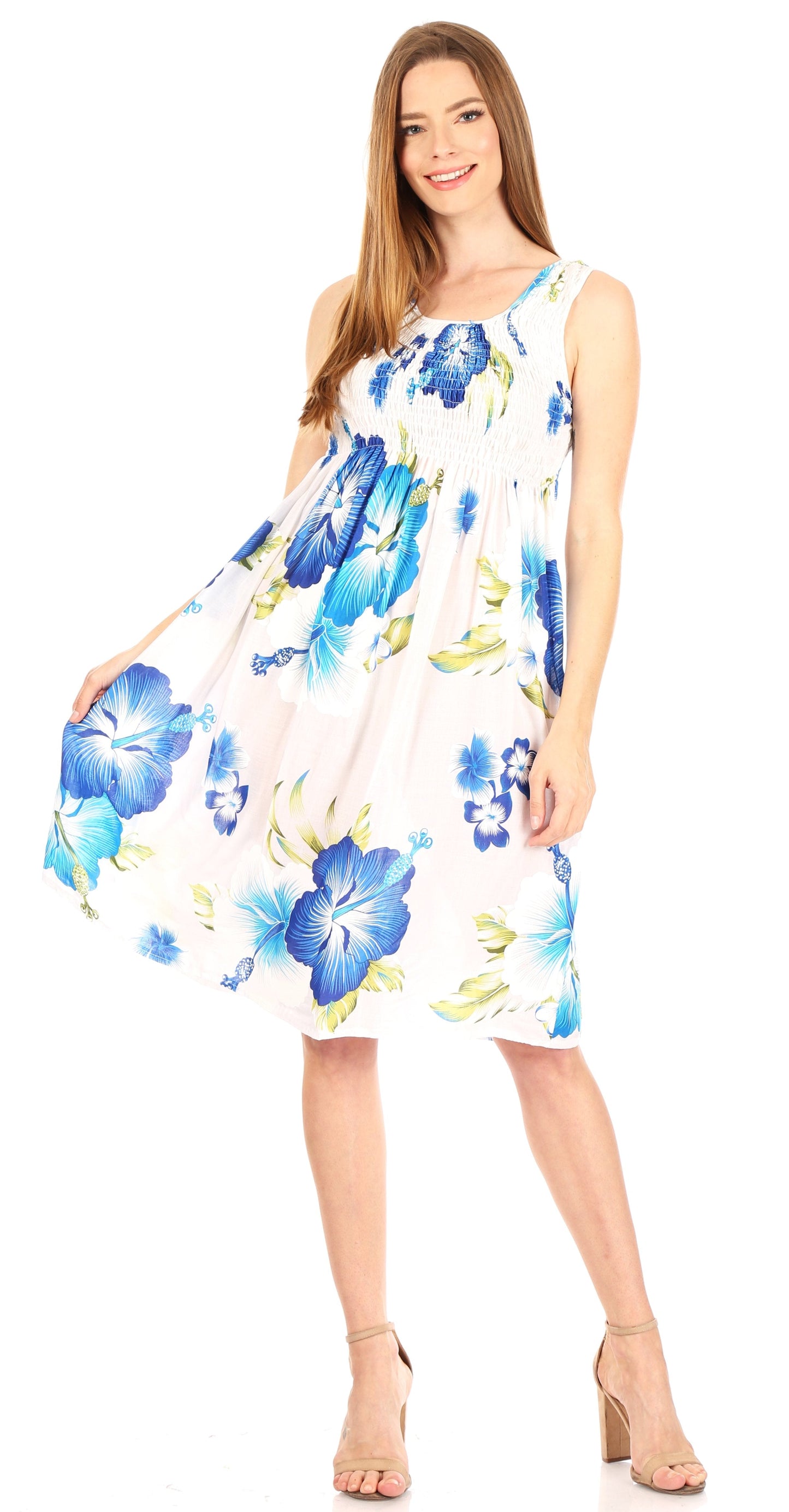 Sakkas Murni Women's Casual Summer Cocktail Elastic Stretchy Floral Print Dress - Concordia Style Boutique