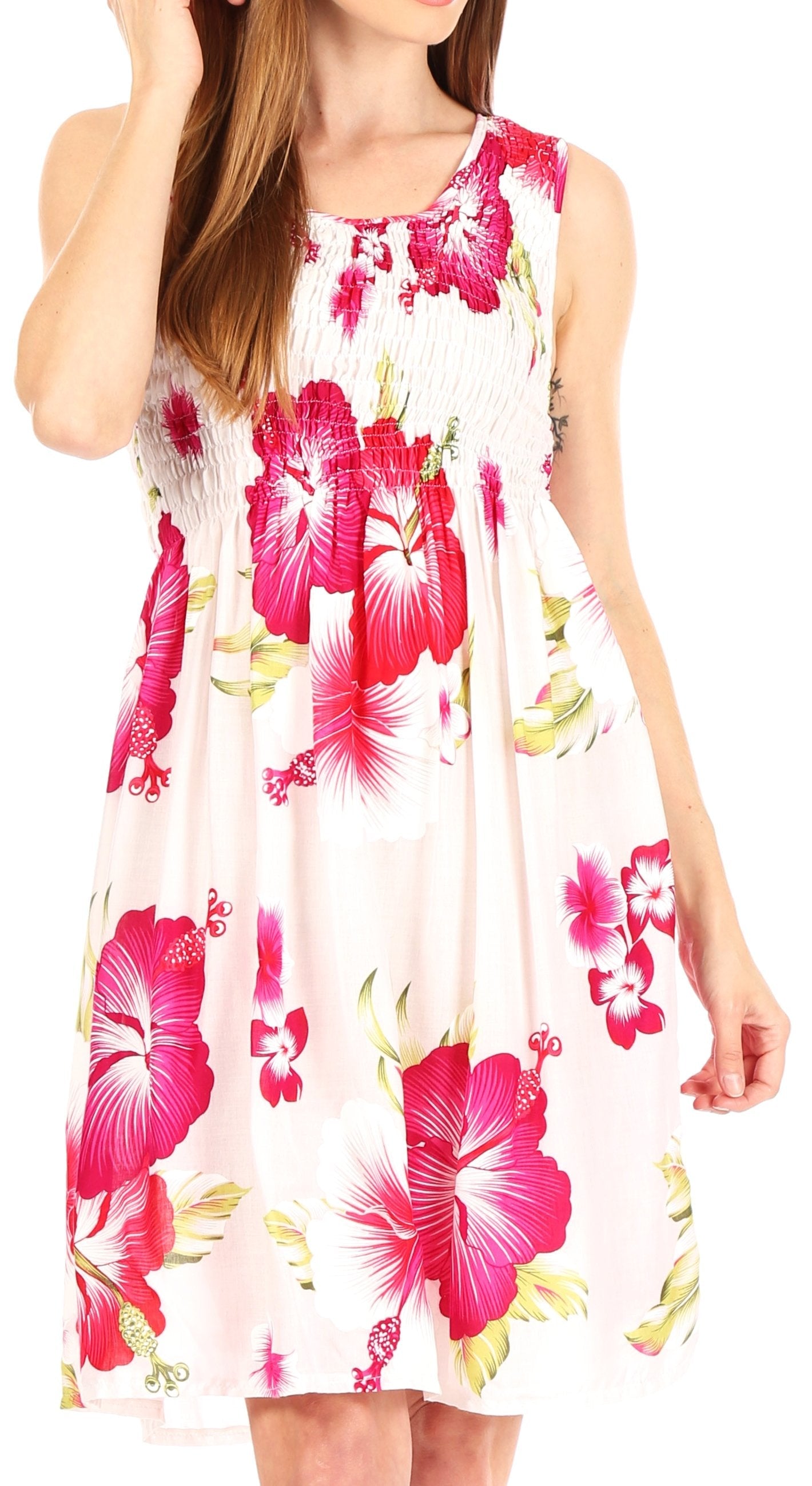 Sakkas Murni Women's Casual Summer Cocktail Elastic Stretchy Floral Print Dress - Concordia Style Boutique