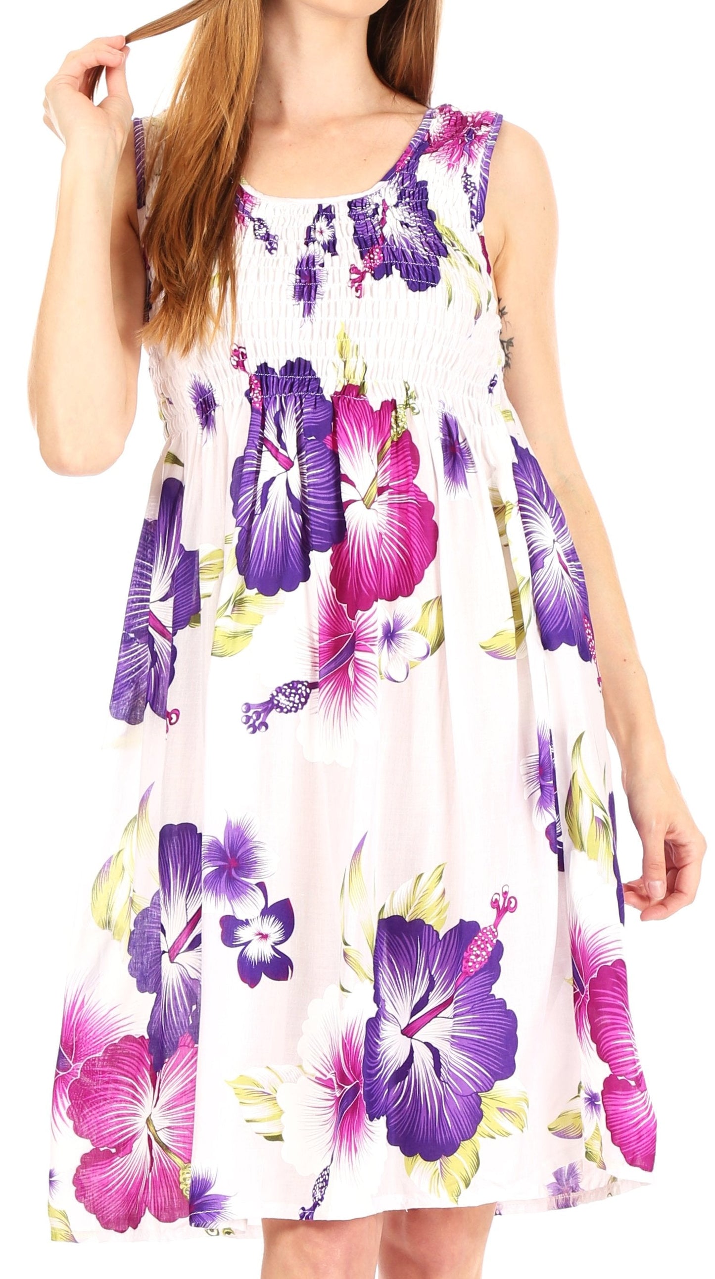 Sakkas Murni Women's Casual Summer Cocktail Elastic Stretchy Floral Print Dress - Concordia Style Boutique