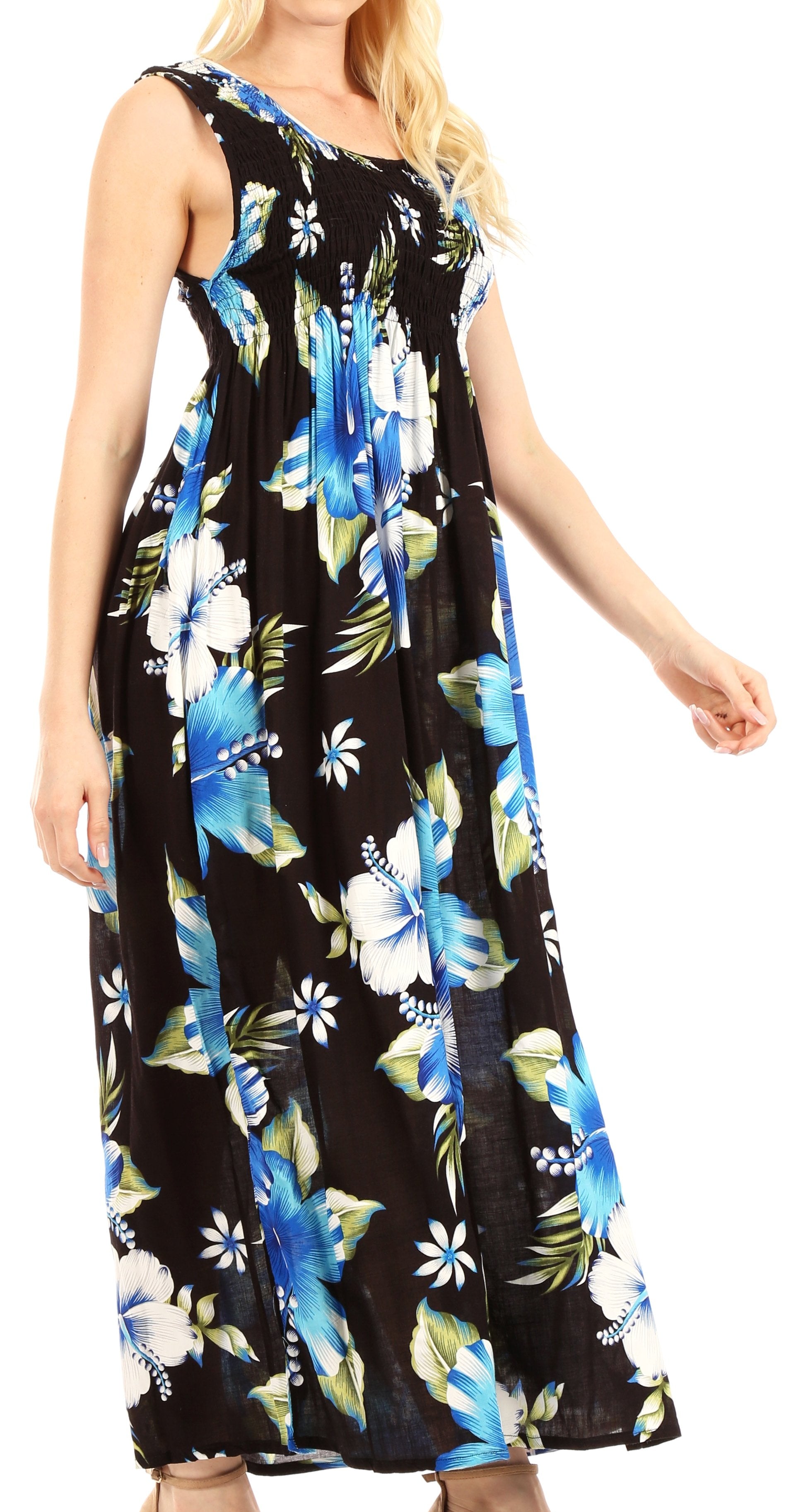 Sakkas Iyabo Women's Sleeveless Casual Summer Floral Print Dress Maxi Long Stretch - Concordia Style Boutique