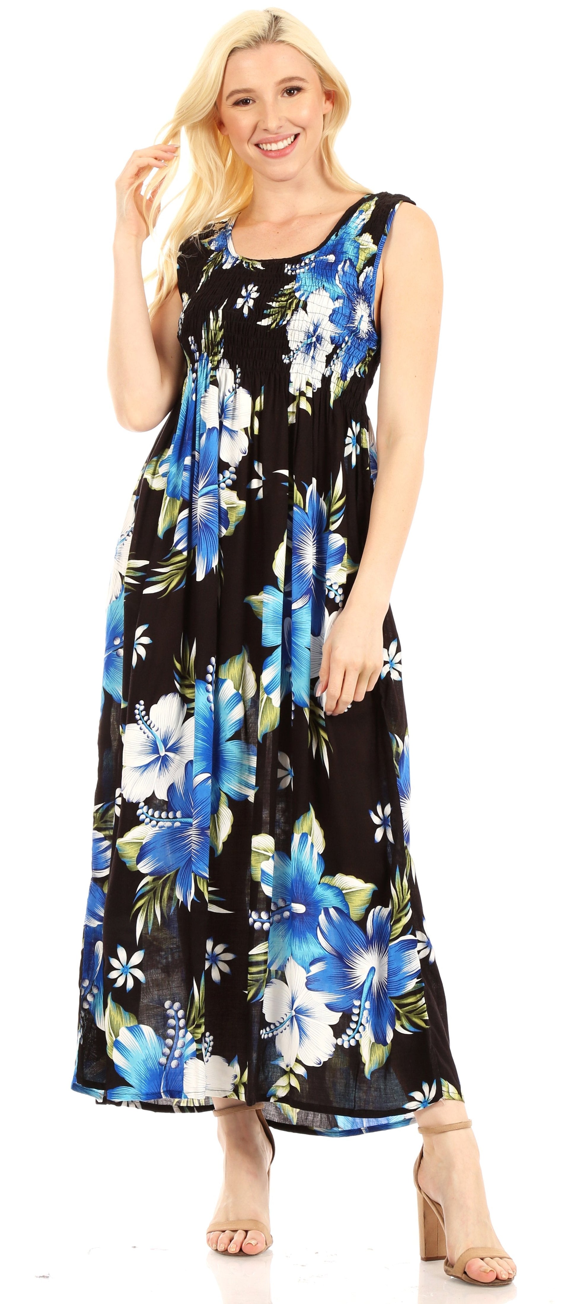 Sakkas Iyabo Women's Sleeveless Casual Summer Floral Print Dress Maxi Long Stretch - Concordia Style Boutique
