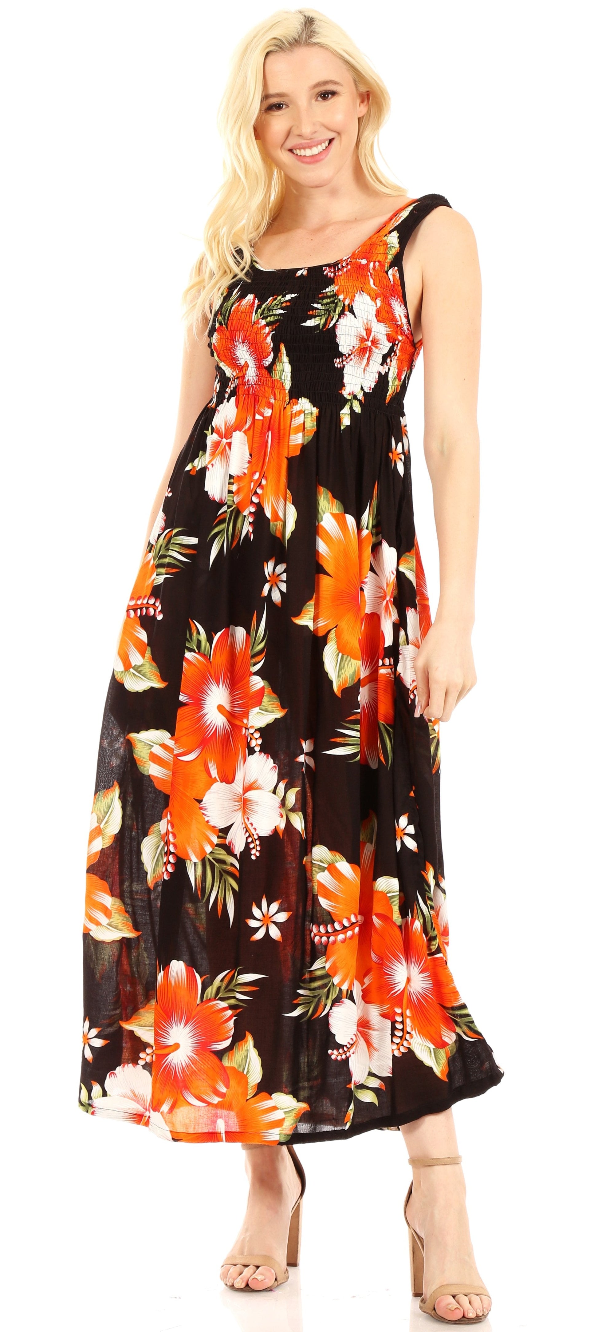Sakkas Iyabo Women's Sleeveless Casual Summer Floral Print Dress Maxi Long Stretch - Concordia Style Boutique