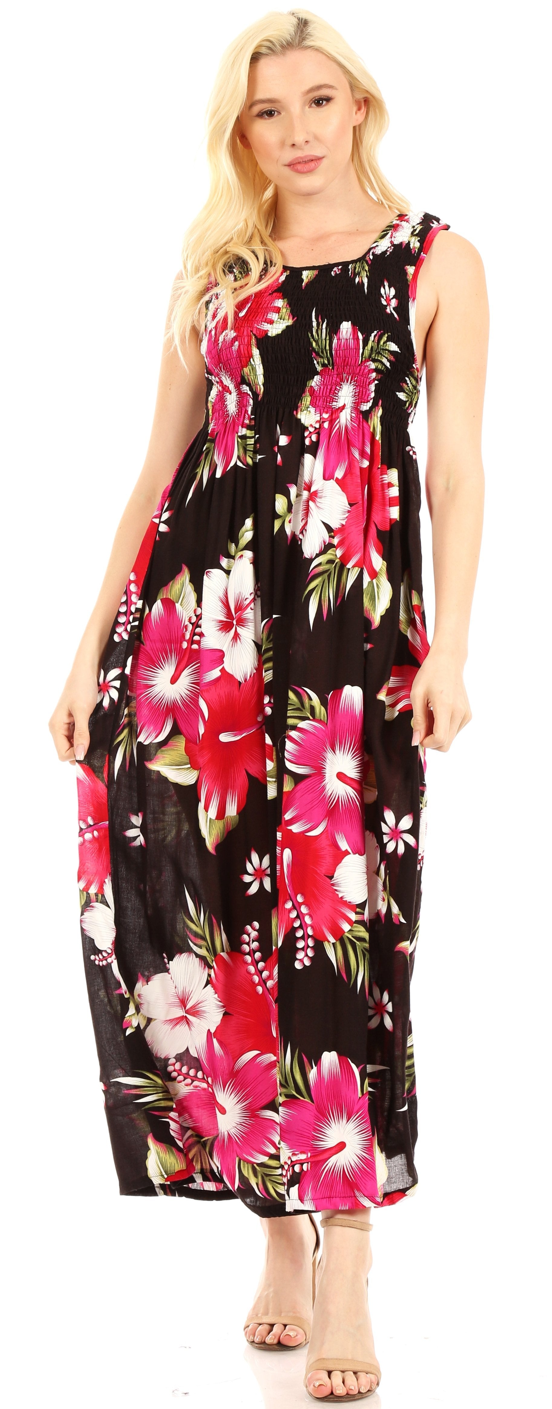 Sakkas Iyabo Women's Sleeveless Casual Summer Floral Print Dress Maxi Long Stretch - Concordia Style Boutique