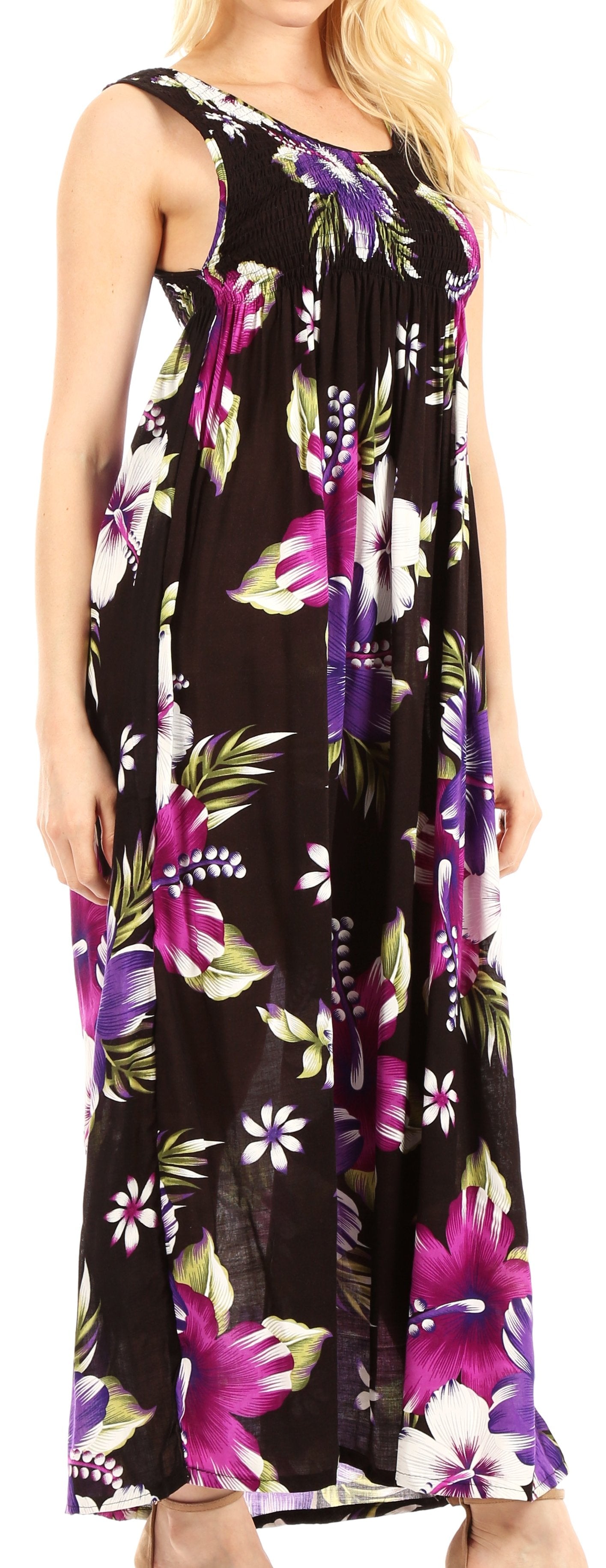 Sakkas Iyabo Women's Sleeveless Casual Summer Floral Print Dress Maxi Long Stretch - Concordia Style Boutique