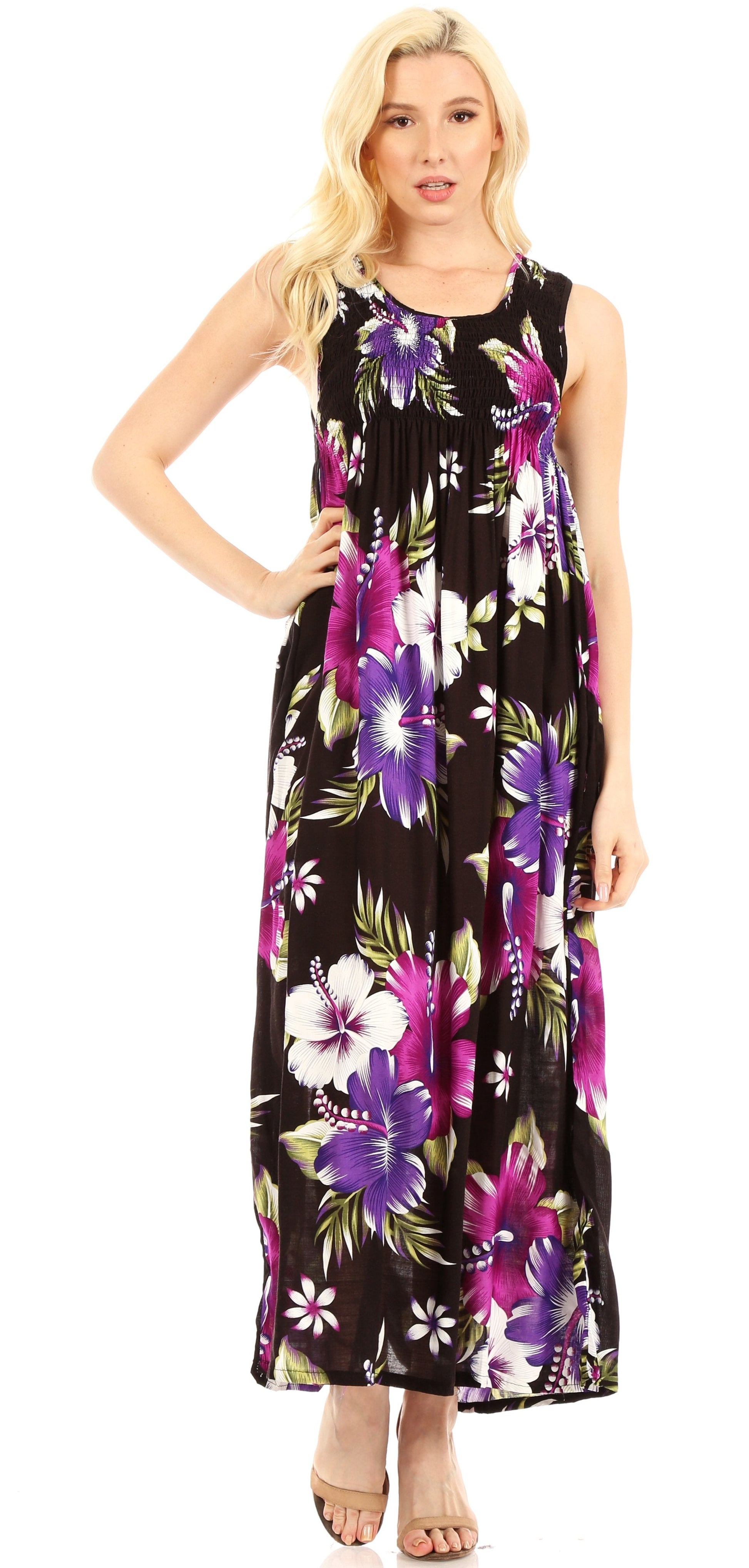 Sakkas Iyabo Women's Sleeveless Casual Summer Floral Print Dress Maxi Long Stretch - Concordia Style Boutique
