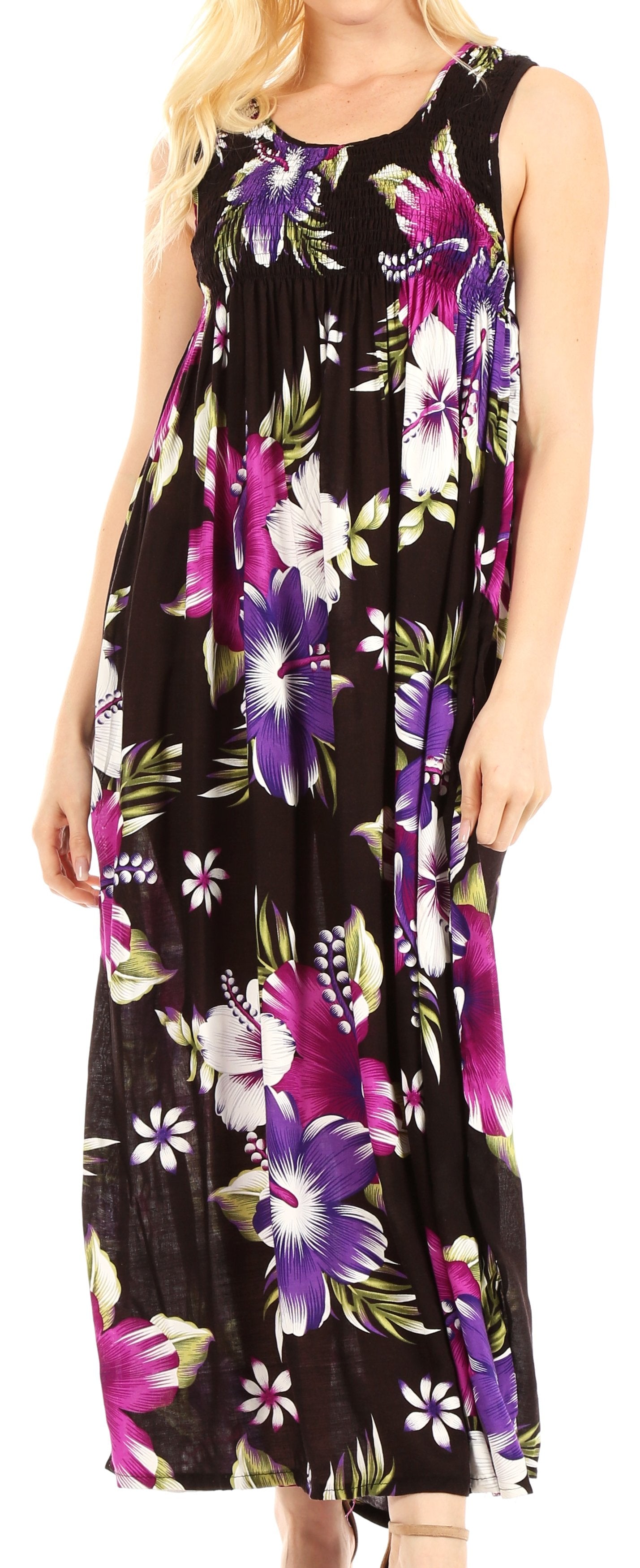 Sakkas Iyabo Women's Sleeveless Casual Summer Floral Print Dress Maxi Long Stretch - Concordia Style Boutique
