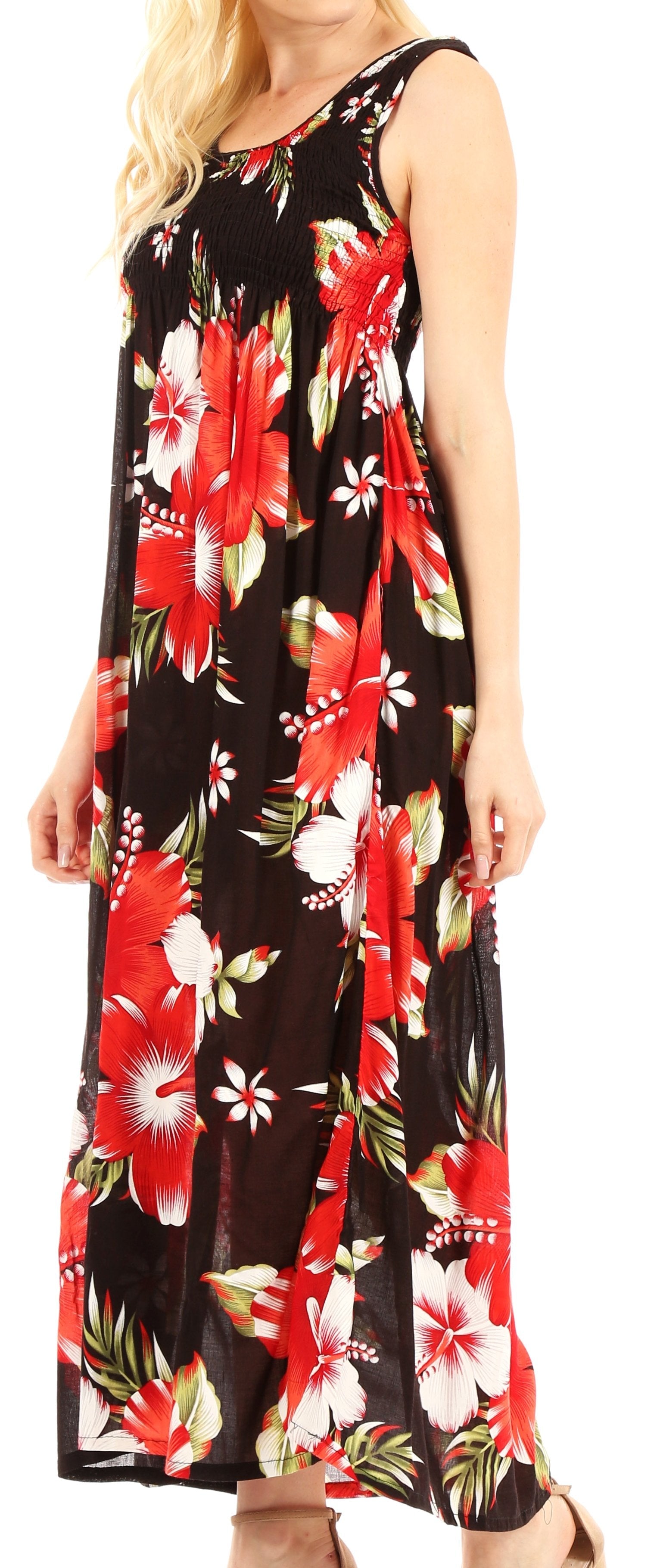 Sakkas Iyabo Women's Sleeveless Casual Summer Floral Print Dress Maxi Long Stretch - Concordia Style Boutique