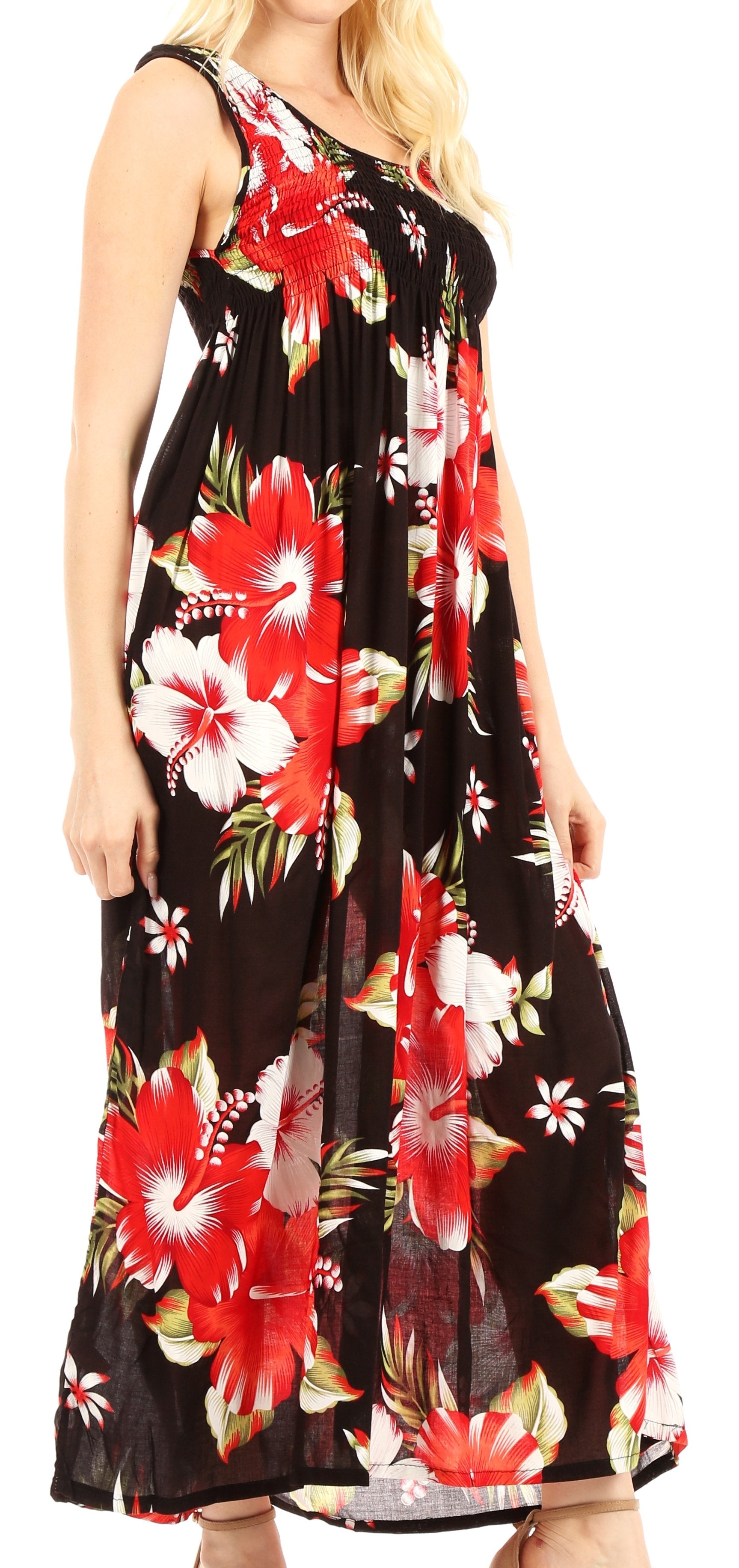 Sakkas Iyabo Women's Sleeveless Casual Summer Floral Print Dress Maxi Long Stretch - Concordia Style Boutique