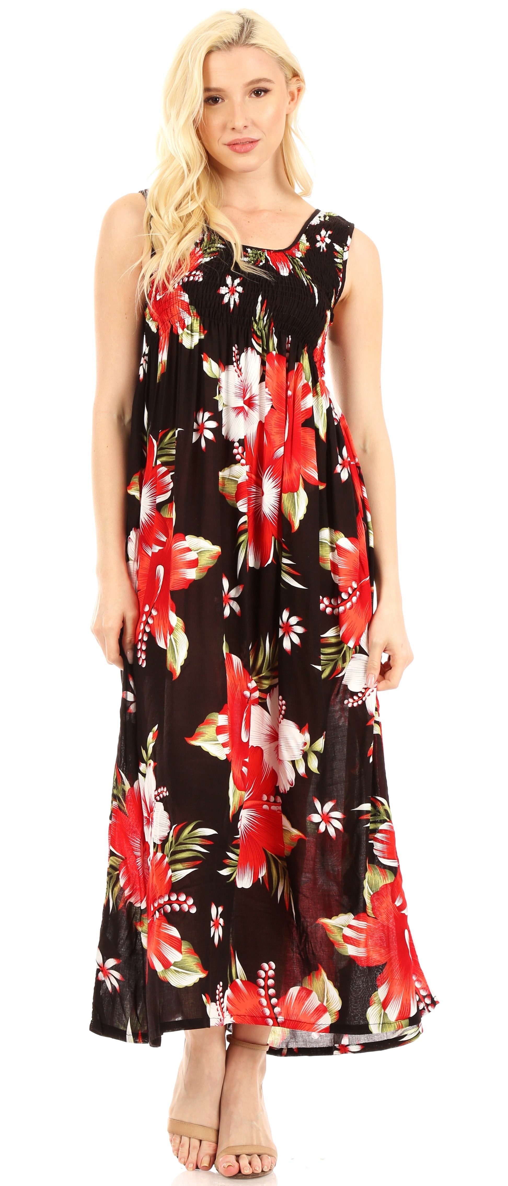 Sakkas Iyabo Women's Sleeveless Casual Summer Floral Print Dress Maxi Long Stretch - Concordia Style Boutique
