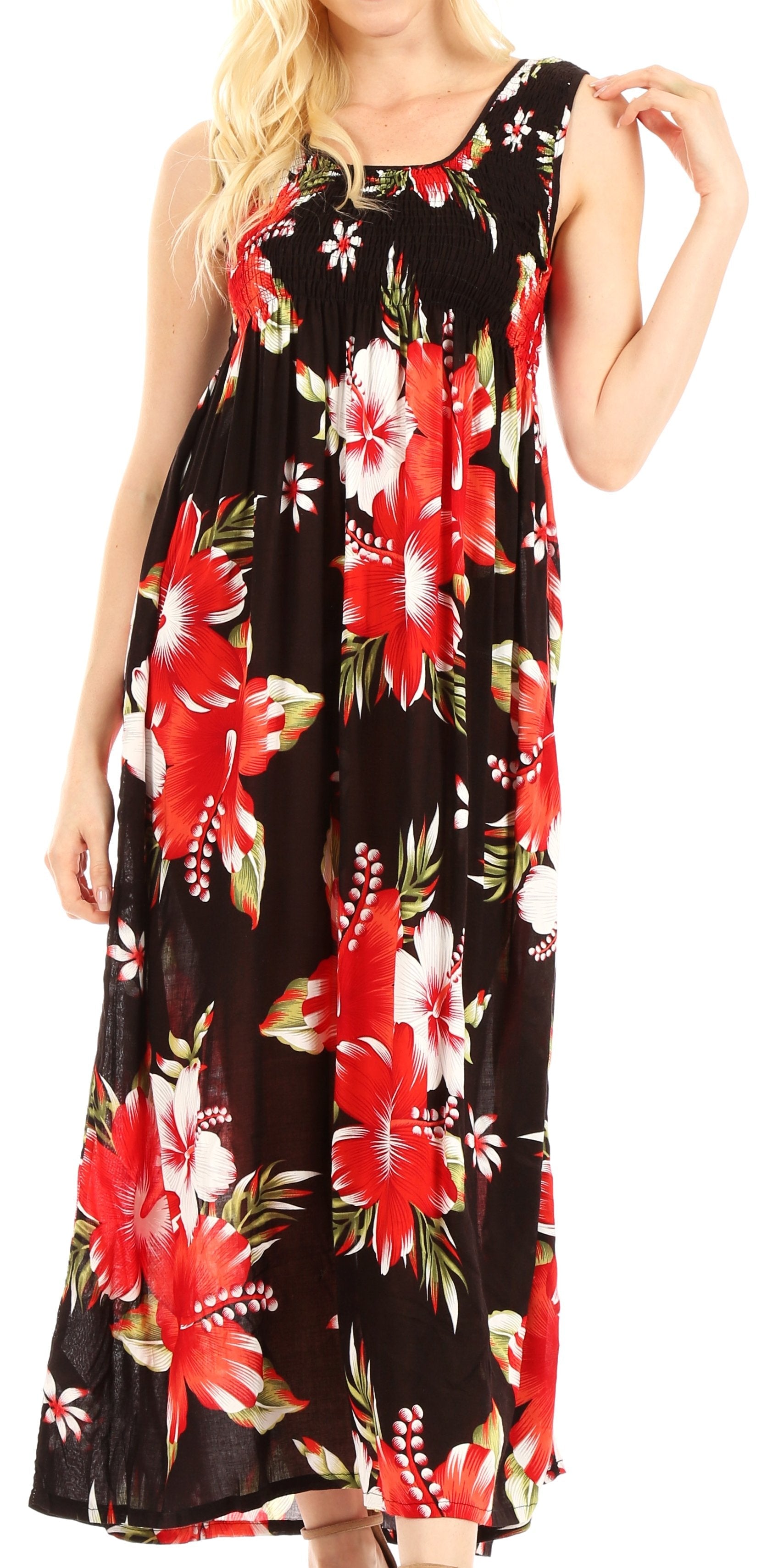 Sakkas Iyabo Women's Sleeveless Casual Summer Floral Print Dress Maxi Long Stretch - Concordia Style Boutique