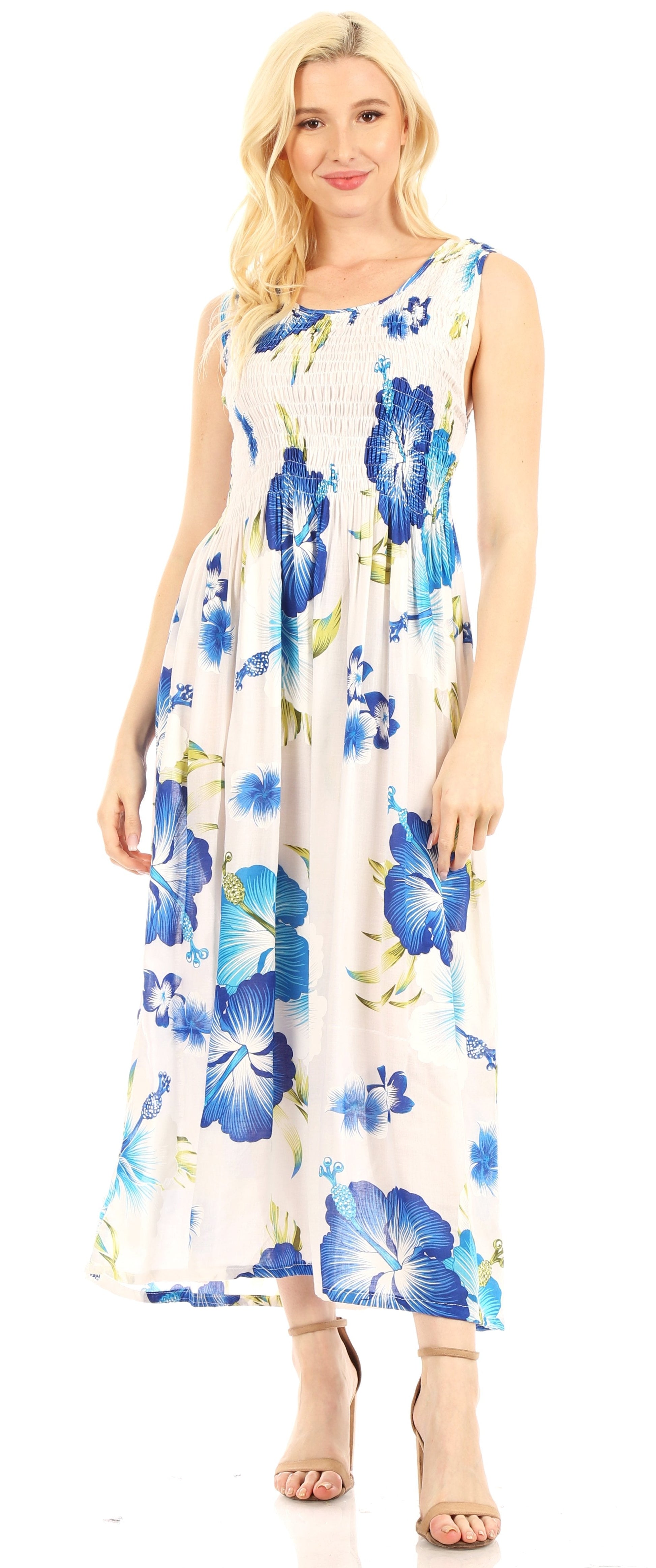 Sakkas Iyabo Women's Sleeveless Casual Summer Floral Print Dress Maxi Long Stretch - Concordia Style Boutique