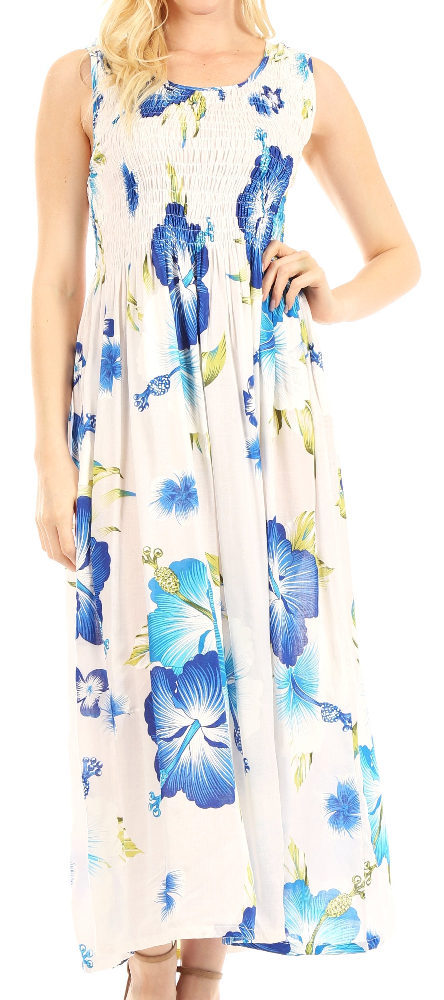 Sakkas Iyabo Women's Sleeveless Casual Summer Floral Print Dress Maxi Long Stretch - Concordia Style Boutique