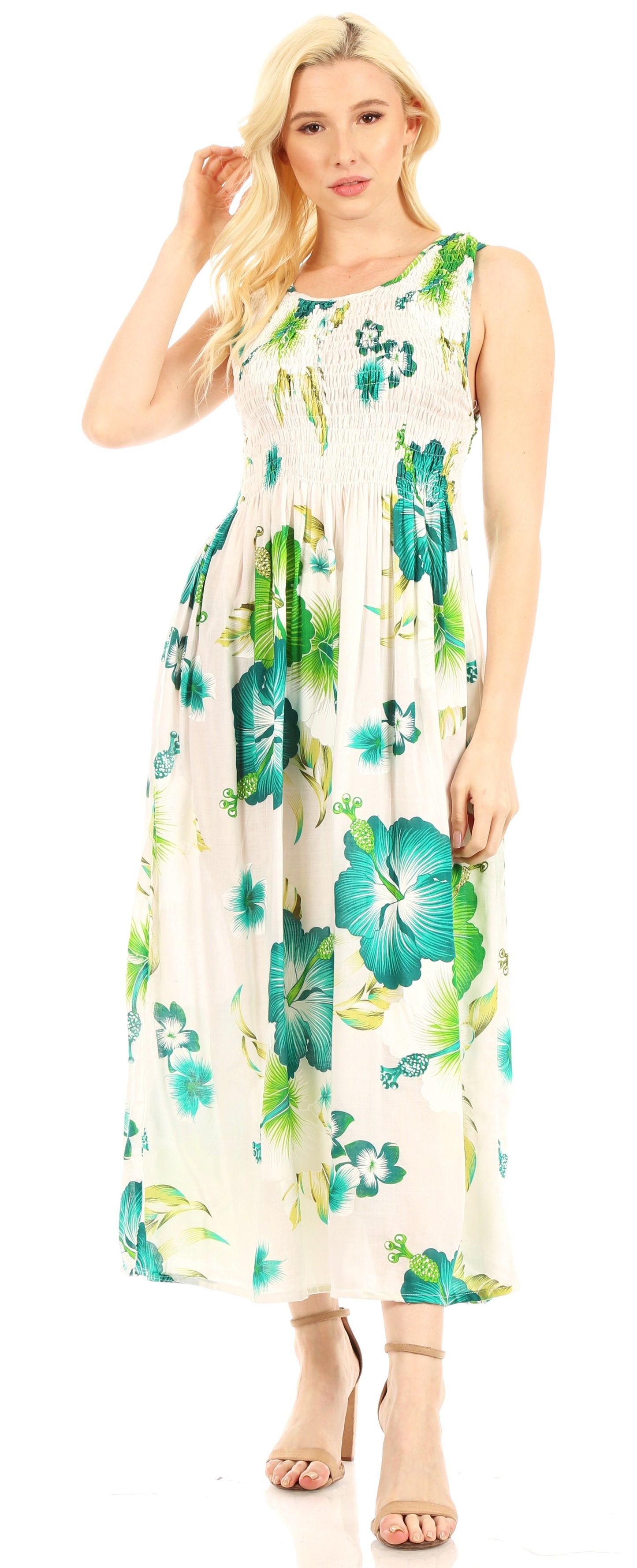 Sakkas Iyabo Women's Sleeveless Casual Summer Floral Print Dress Maxi Long Stretch - Concordia Style Boutique