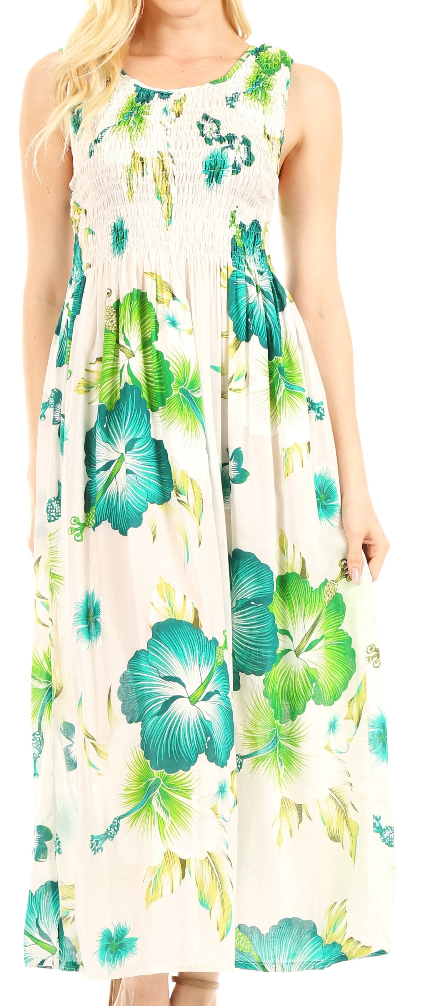 Sakkas Iyabo Women's Sleeveless Casual Summer Floral Print Dress Maxi Long Stretch - Concordia Style Boutique