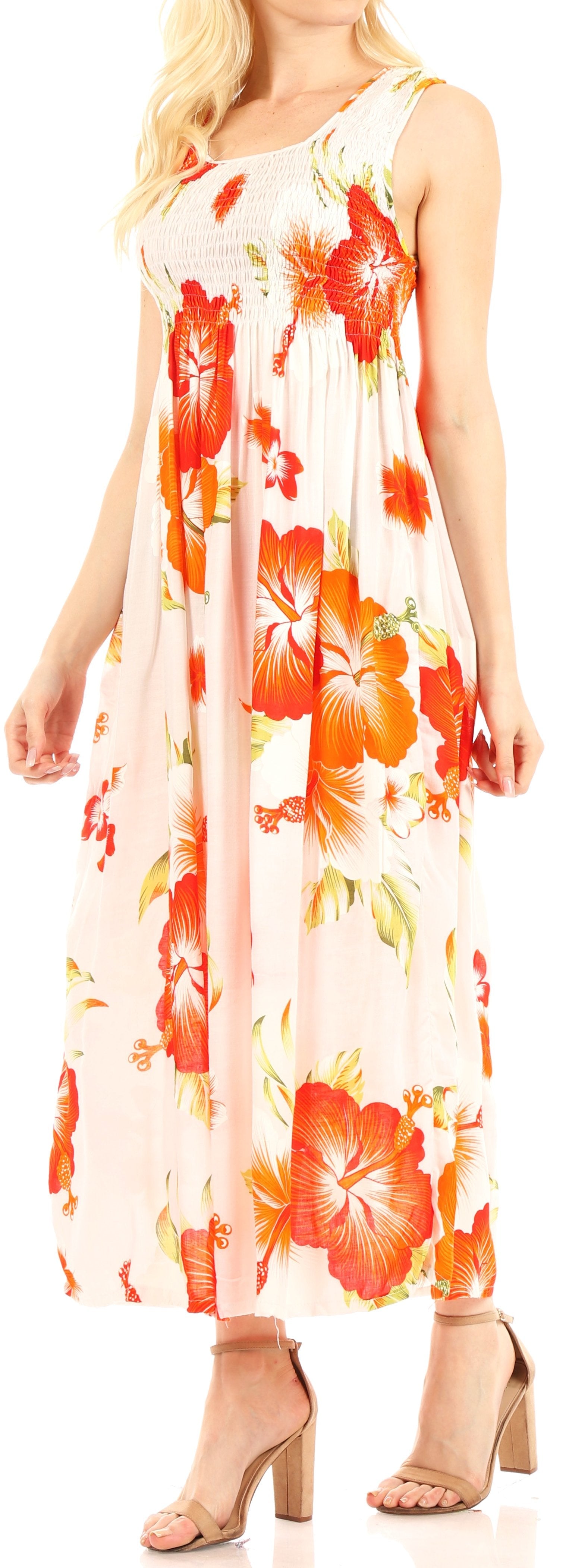 Sakkas Iyabo Women's Sleeveless Casual Summer Floral Print Dress Maxi Long Stretch - Concordia Style Boutique