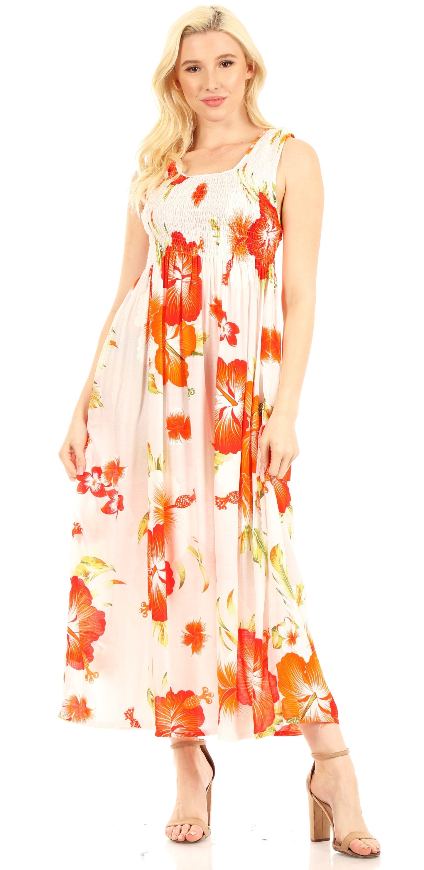 Sakkas Iyabo Women's Sleeveless Casual Summer Floral Print Dress Maxi Long Stretch - Concordia Style Boutique