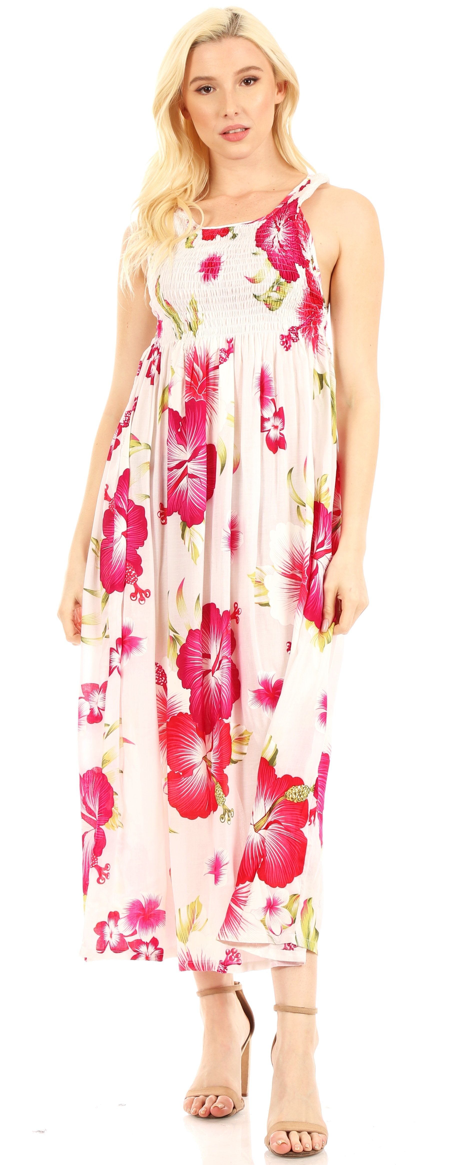 Sakkas Iyabo Women's Sleeveless Casual Summer Floral Print Dress Maxi Long Stretch - Concordia Style Boutique
