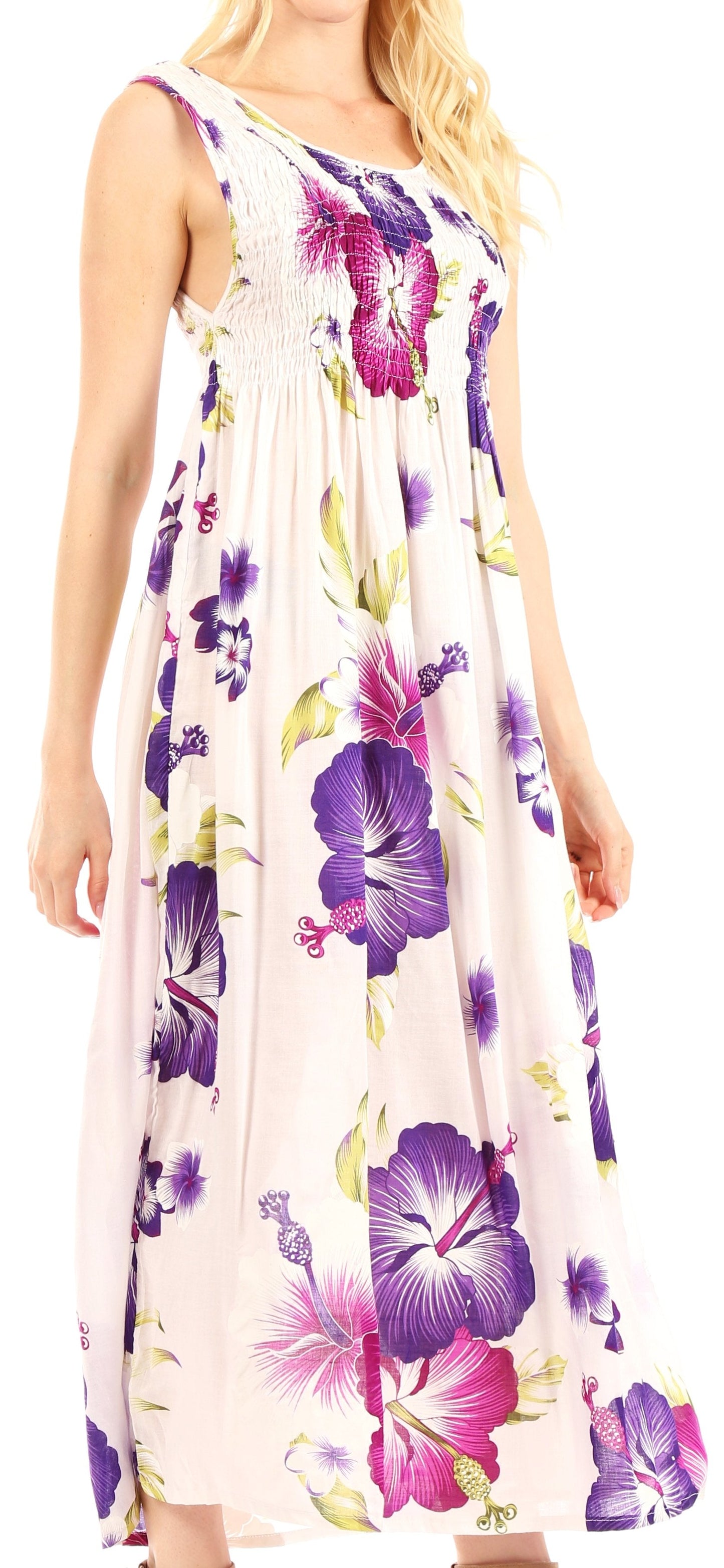 Sakkas Iyabo Women's Sleeveless Casual Summer Floral Print Dress Maxi Long Stretch - Concordia Style Boutique
