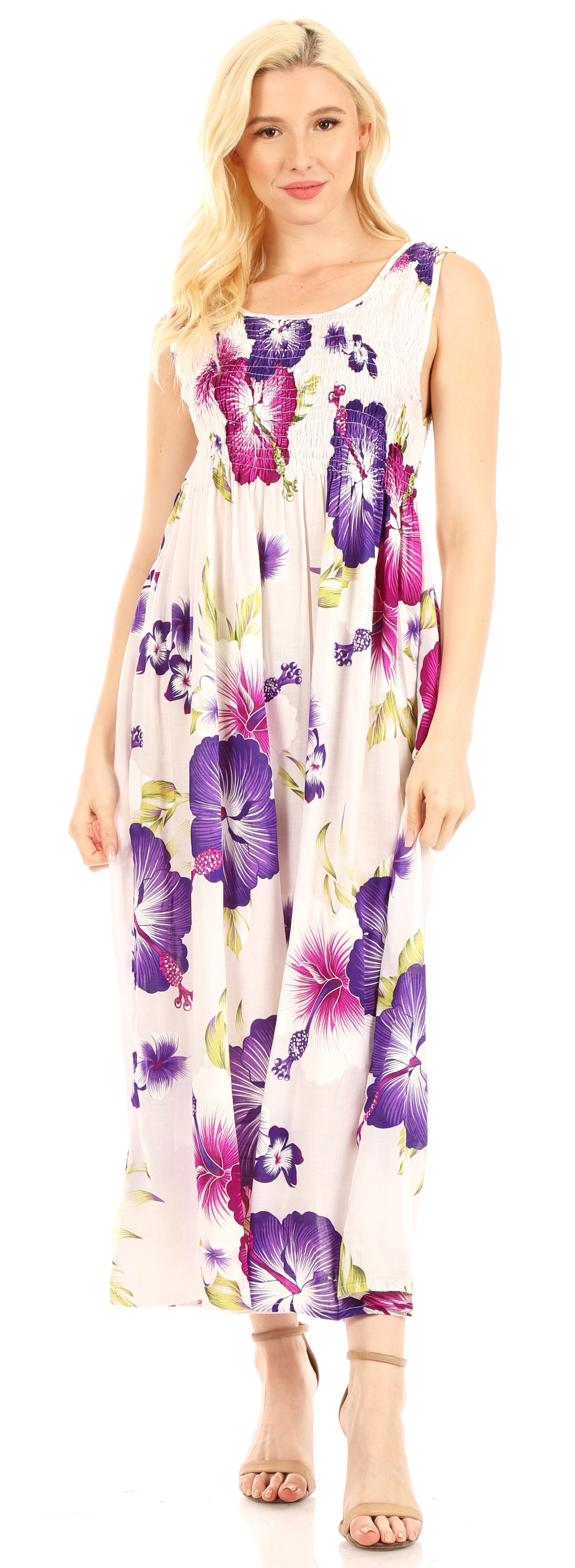 Sakkas Iyabo Women's Sleeveless Casual Summer Floral Print Dress Maxi Long Stretch - Concordia Style Boutique