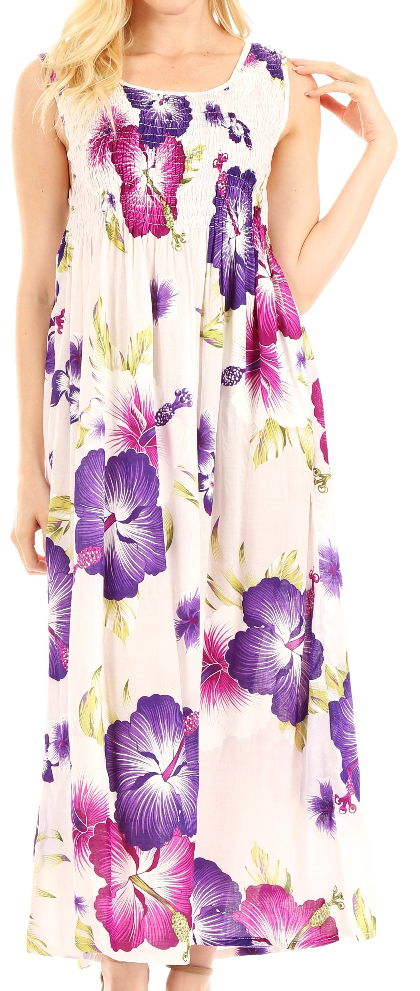 Sakkas Iyabo Women's Sleeveless Casual Summer Floral Print Dress Maxi Long Stretch - Concordia Style Boutique