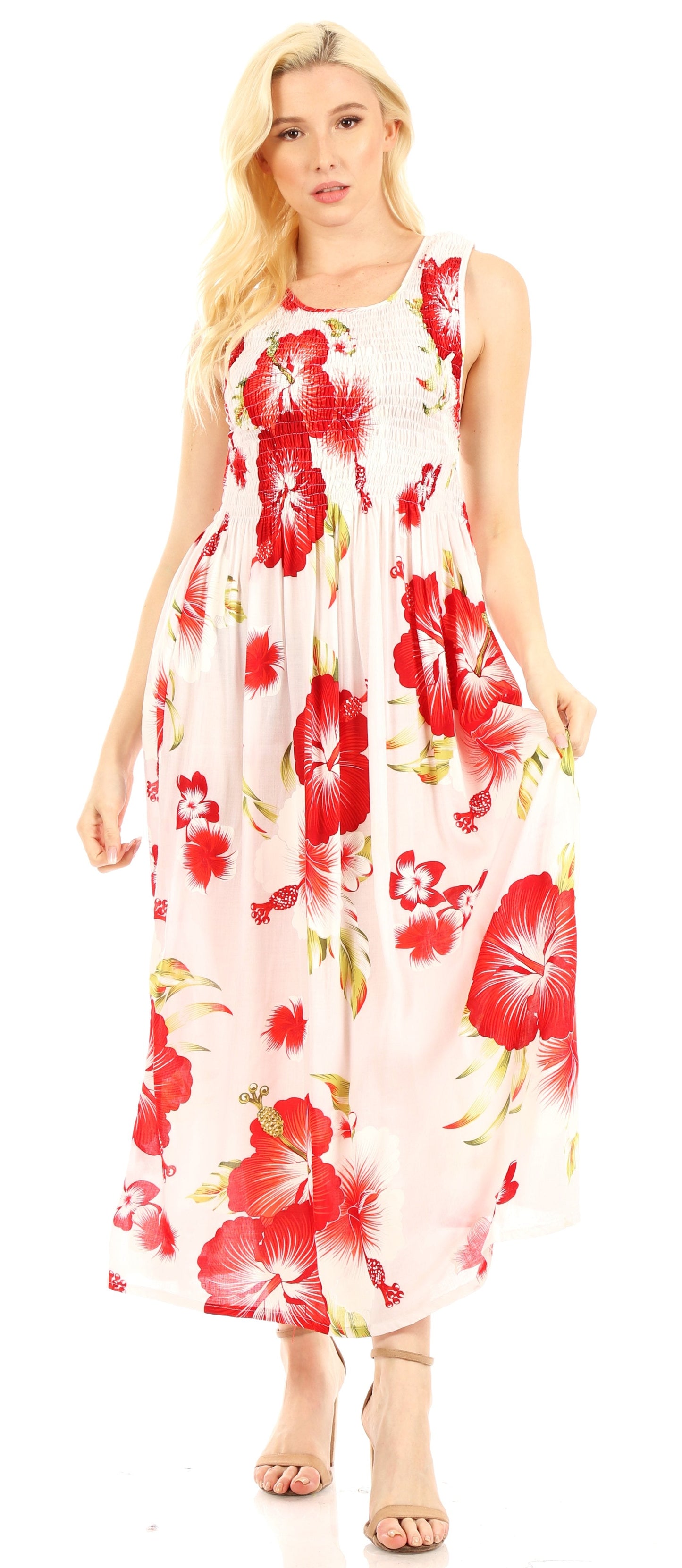 Sakkas Iyabo Women's Sleeveless Casual Summer Floral Print Dress Maxi Long Stretch - Concordia Style Boutique