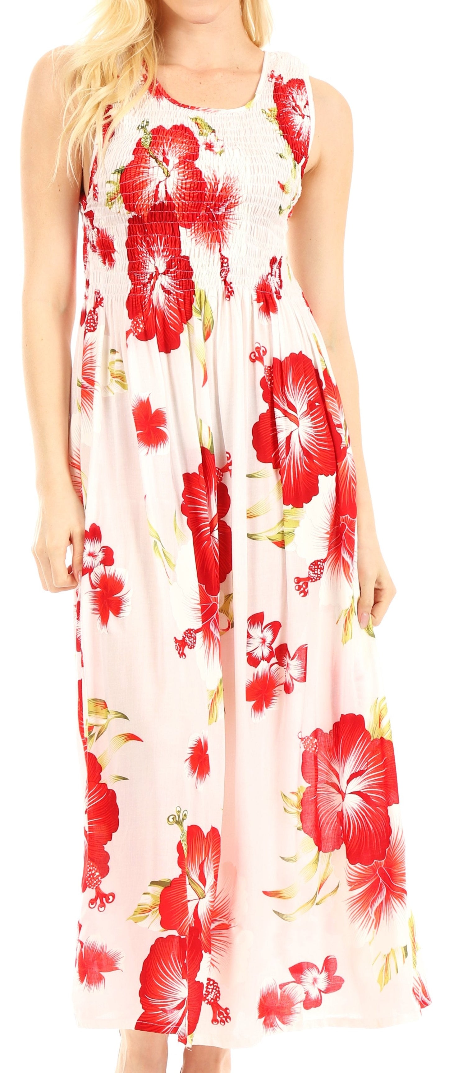 Sakkas Iyabo Women's Sleeveless Casual Summer Floral Print Dress Maxi Long Stretch - Concordia Style Boutique