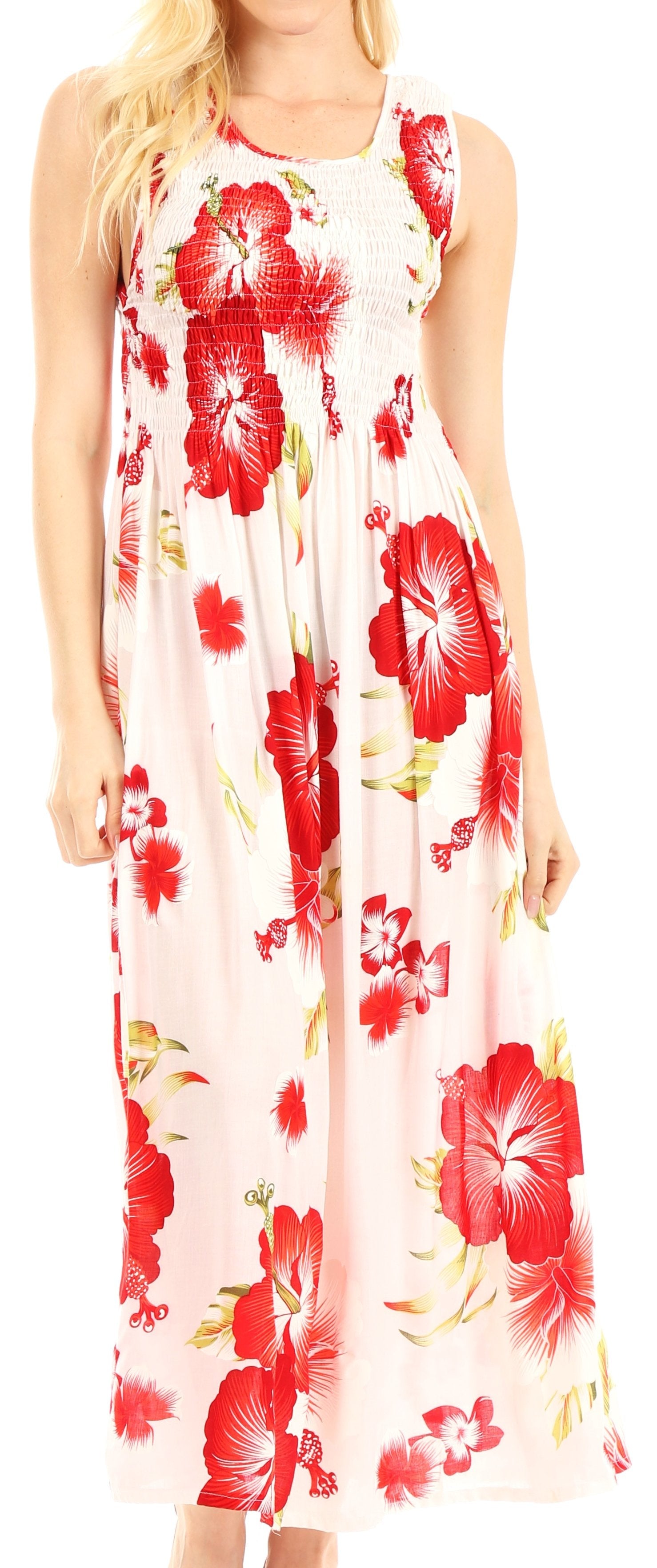 Sakkas Iyabo Women's Sleeveless Casual Summer Floral Print Dress Maxi Long Stretch - Concordia Style Boutique