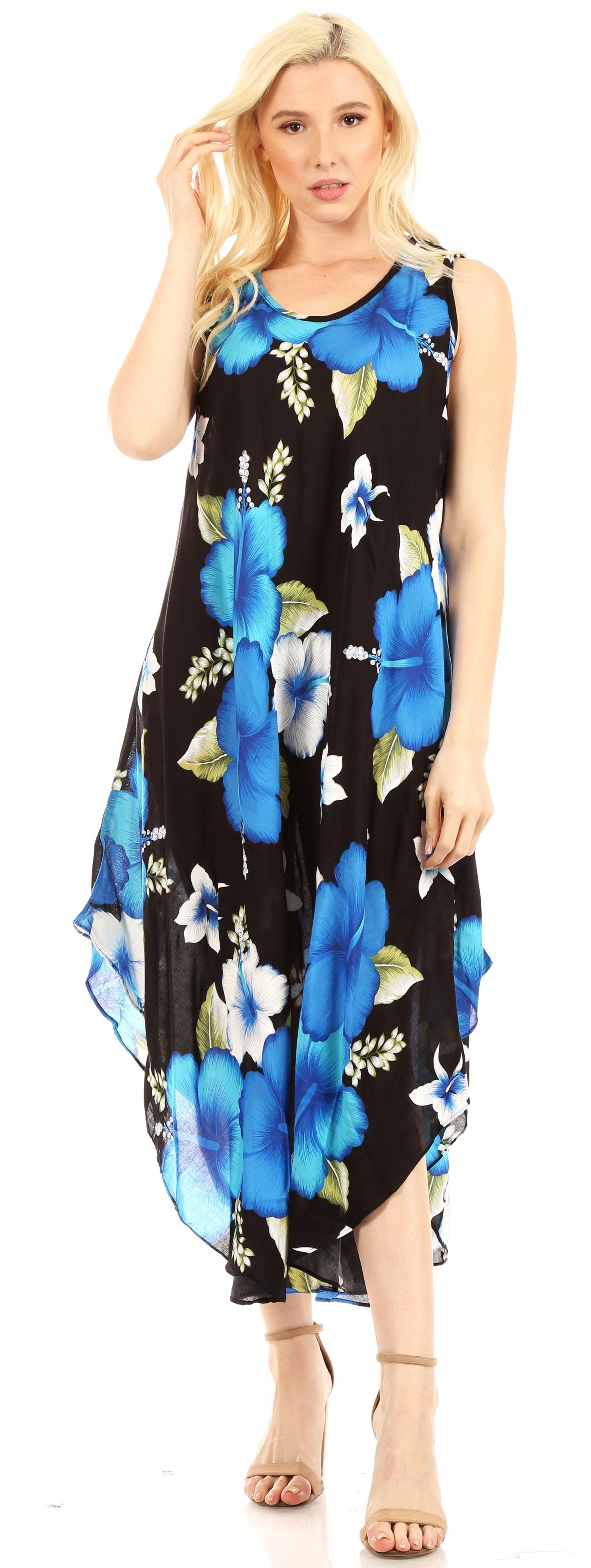Sakkas Aba Women's Casual Summer Floral Print Sleeveless Loose Dress Cover-up - Concordia Style Boutique