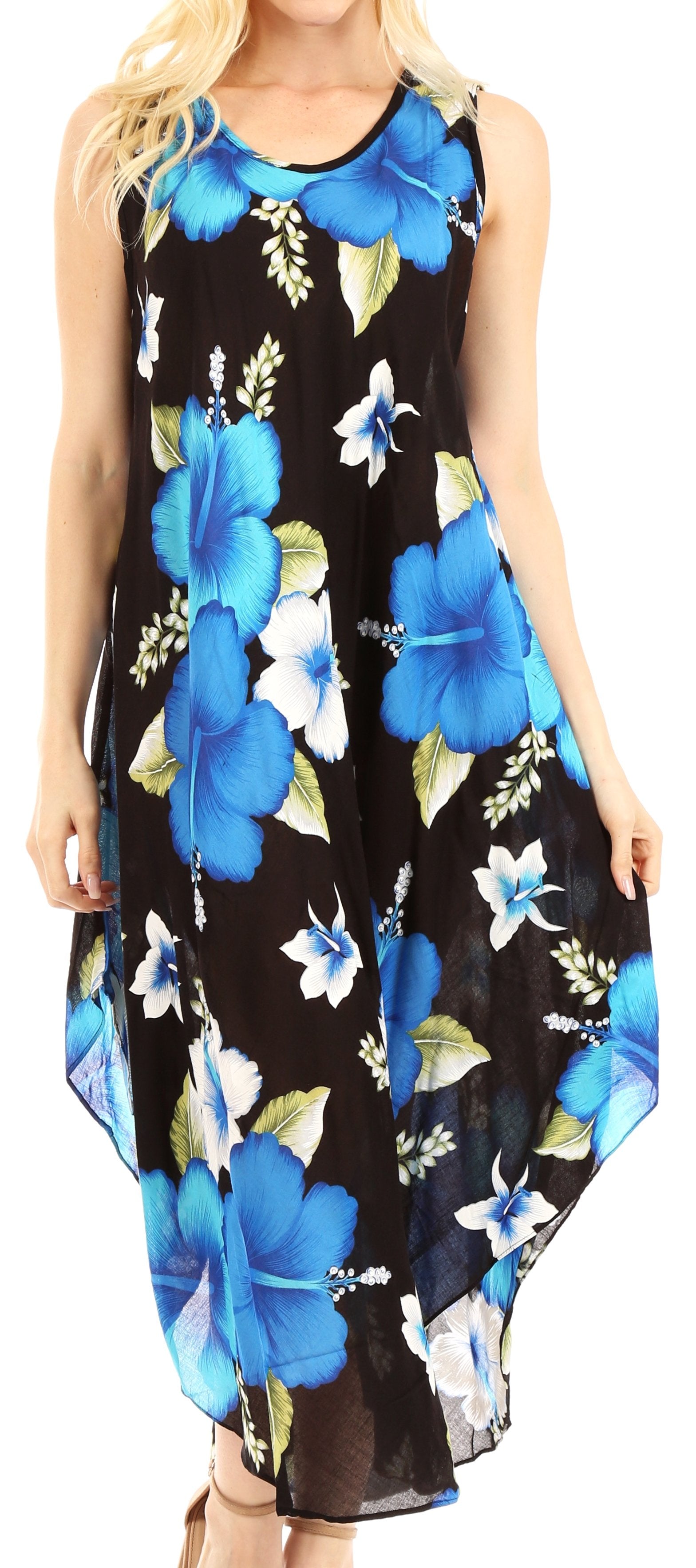 Sakkas Aba Women's Casual Summer Floral Print Sleeveless Loose Dress Cover-up - Concordia Style Boutique