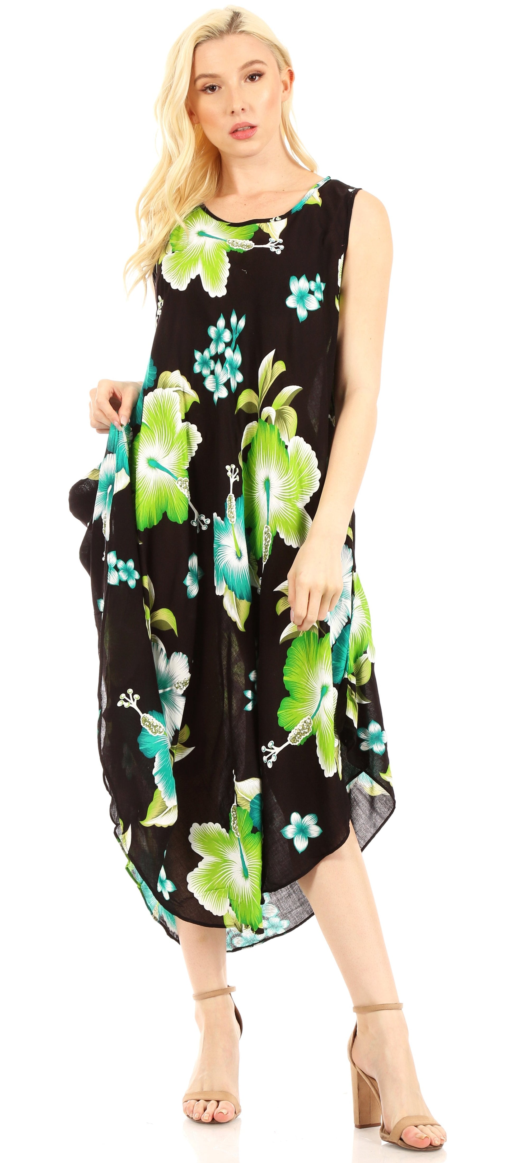 Sakkas Aba Women's Casual Summer Floral Print Sleeveless Loose Dress Cover-up - Concordia Style Boutique