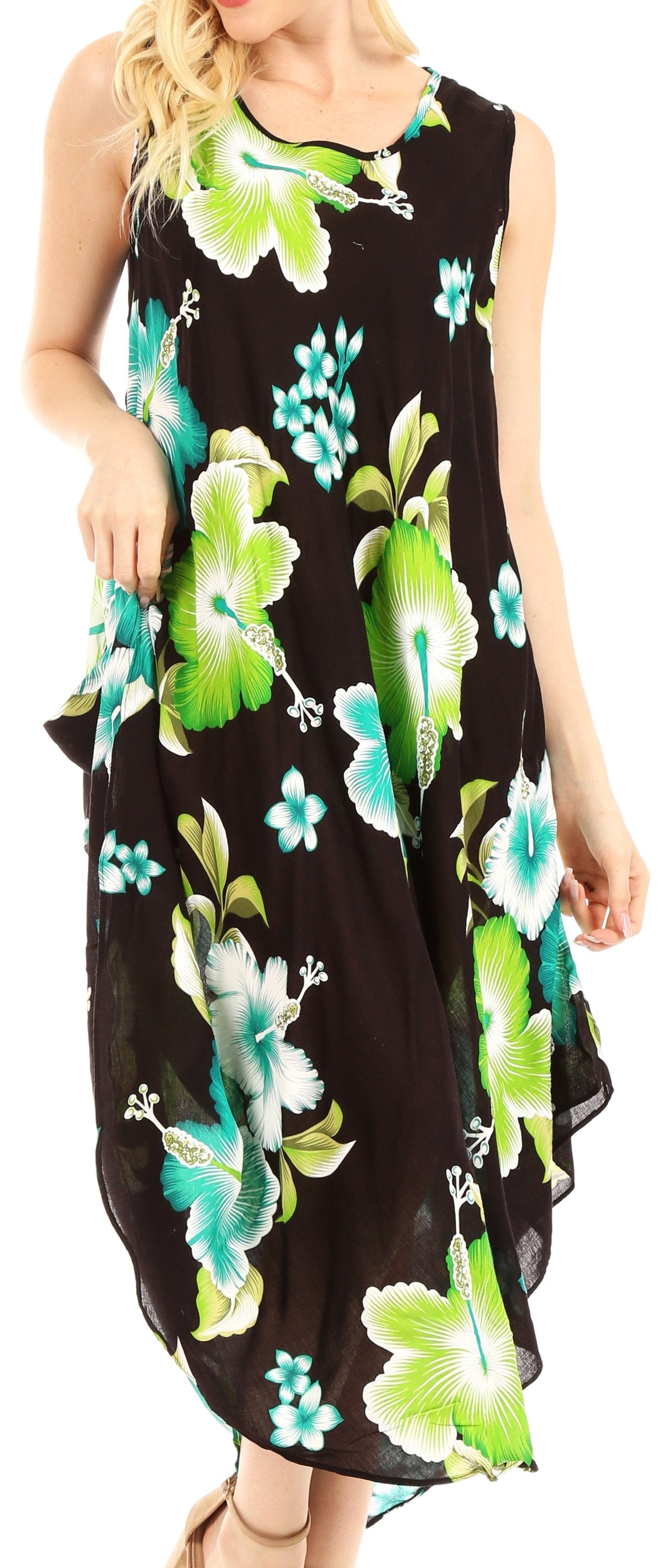 Sakkas Aba Women's Casual Summer Floral Print Sleeveless Loose Dress Cover-up - Concordia Style Boutique