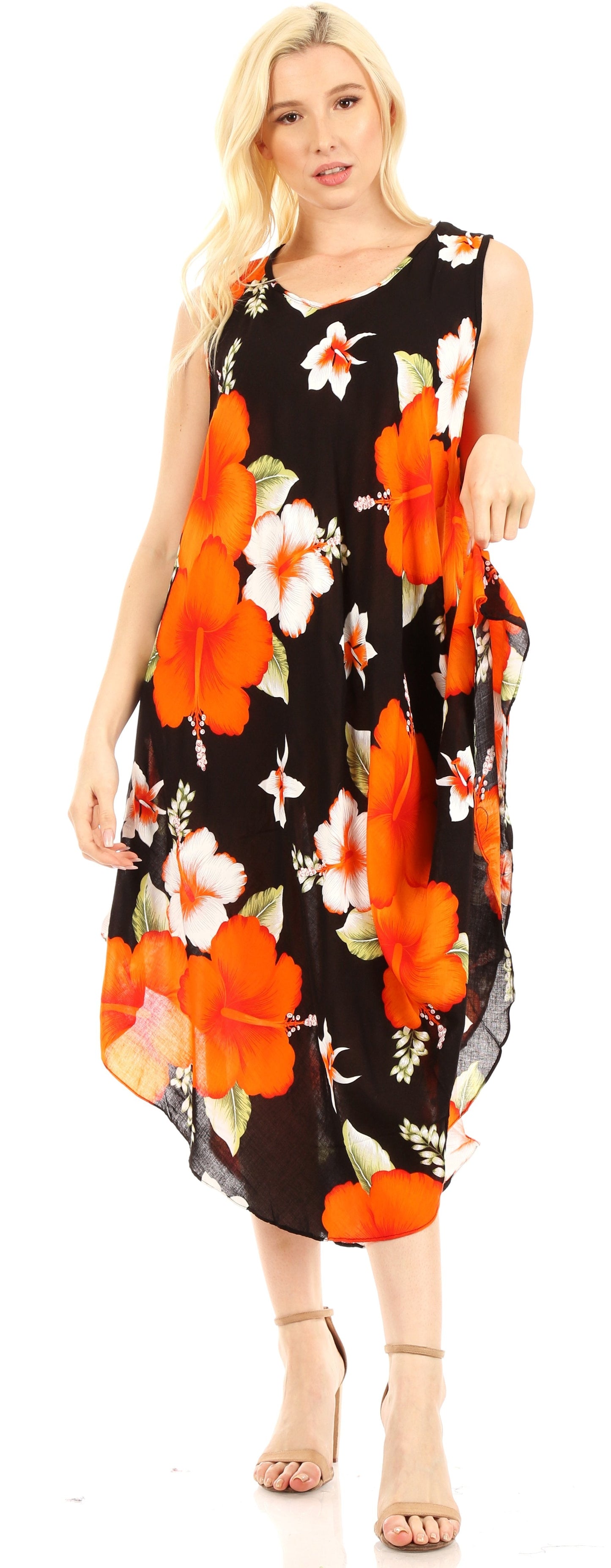 Sakkas Aba Women's Casual Summer Floral Print Sleeveless Loose Dress Cover-up - Concordia Style Boutique