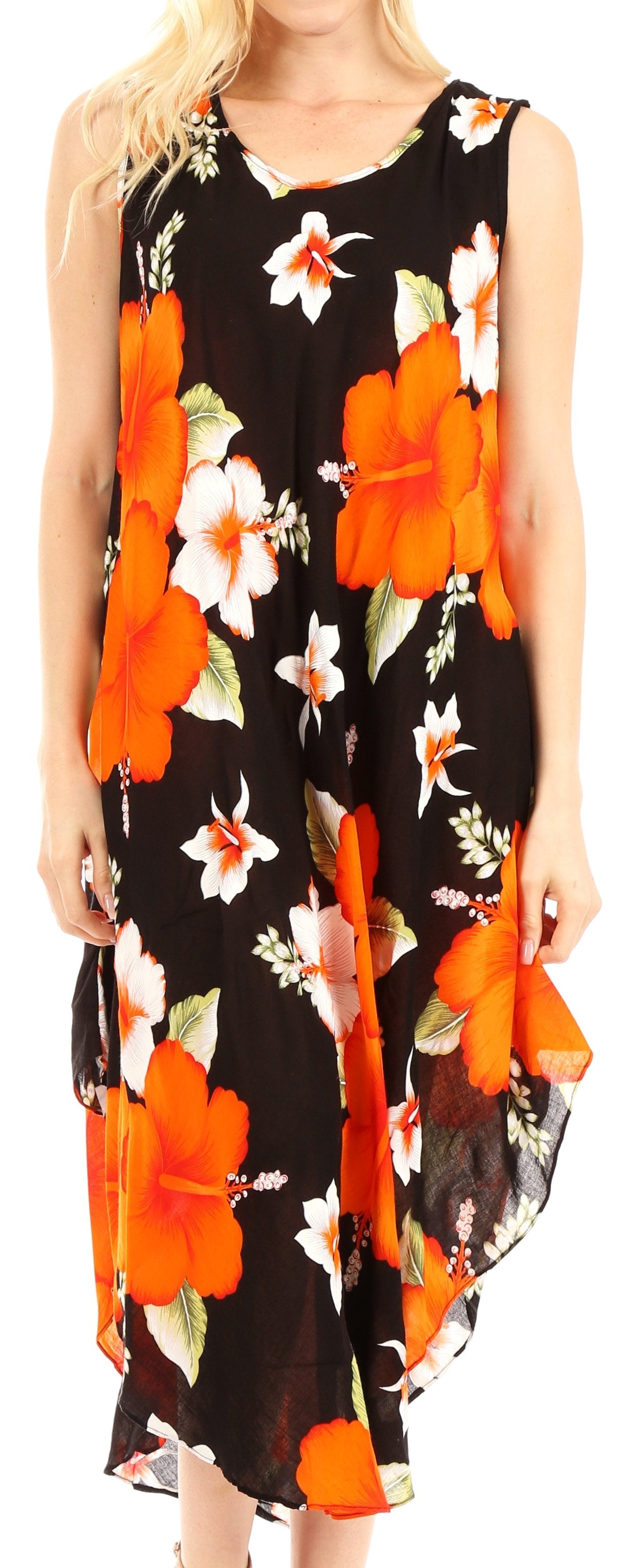 Sakkas Aba Women's Casual Summer Floral Print Sleeveless Loose Dress Cover-up - Concordia Style Boutique