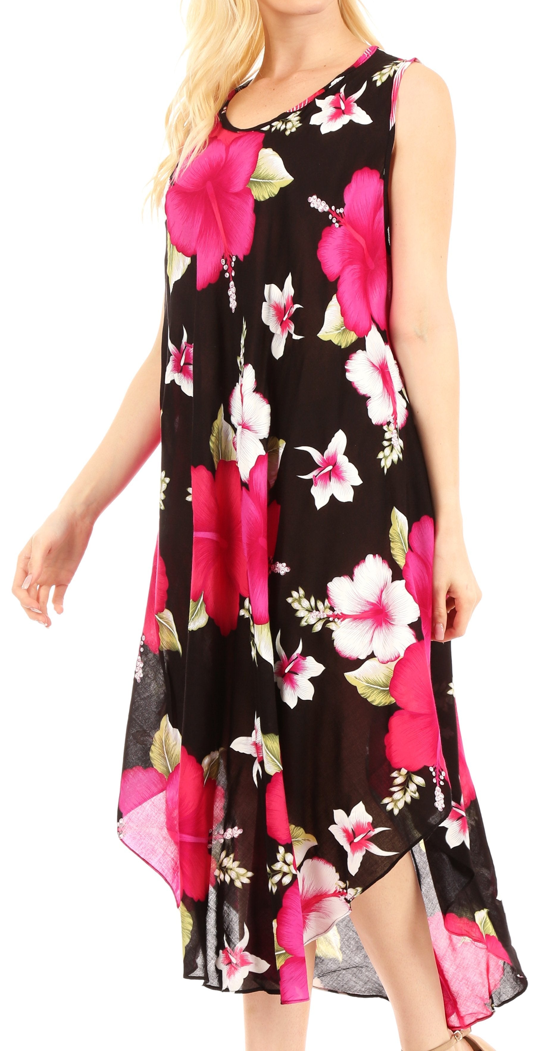 Sakkas Aba Women's Casual Summer Floral Print Sleeveless Loose Dress Cover-up - Concordia Style Boutique