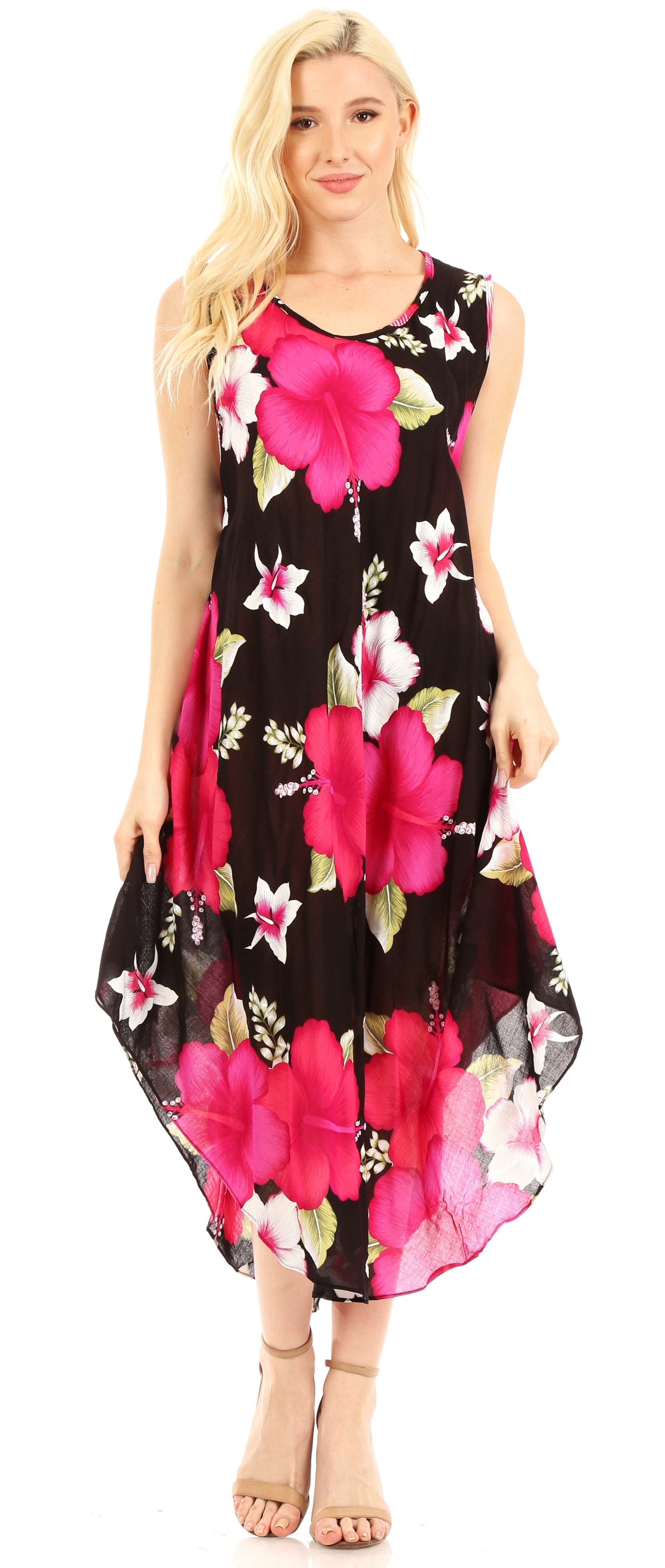 Sakkas Aba Women's Casual Summer Floral Print Sleeveless Loose Dress Cover-up - Concordia Style Boutique