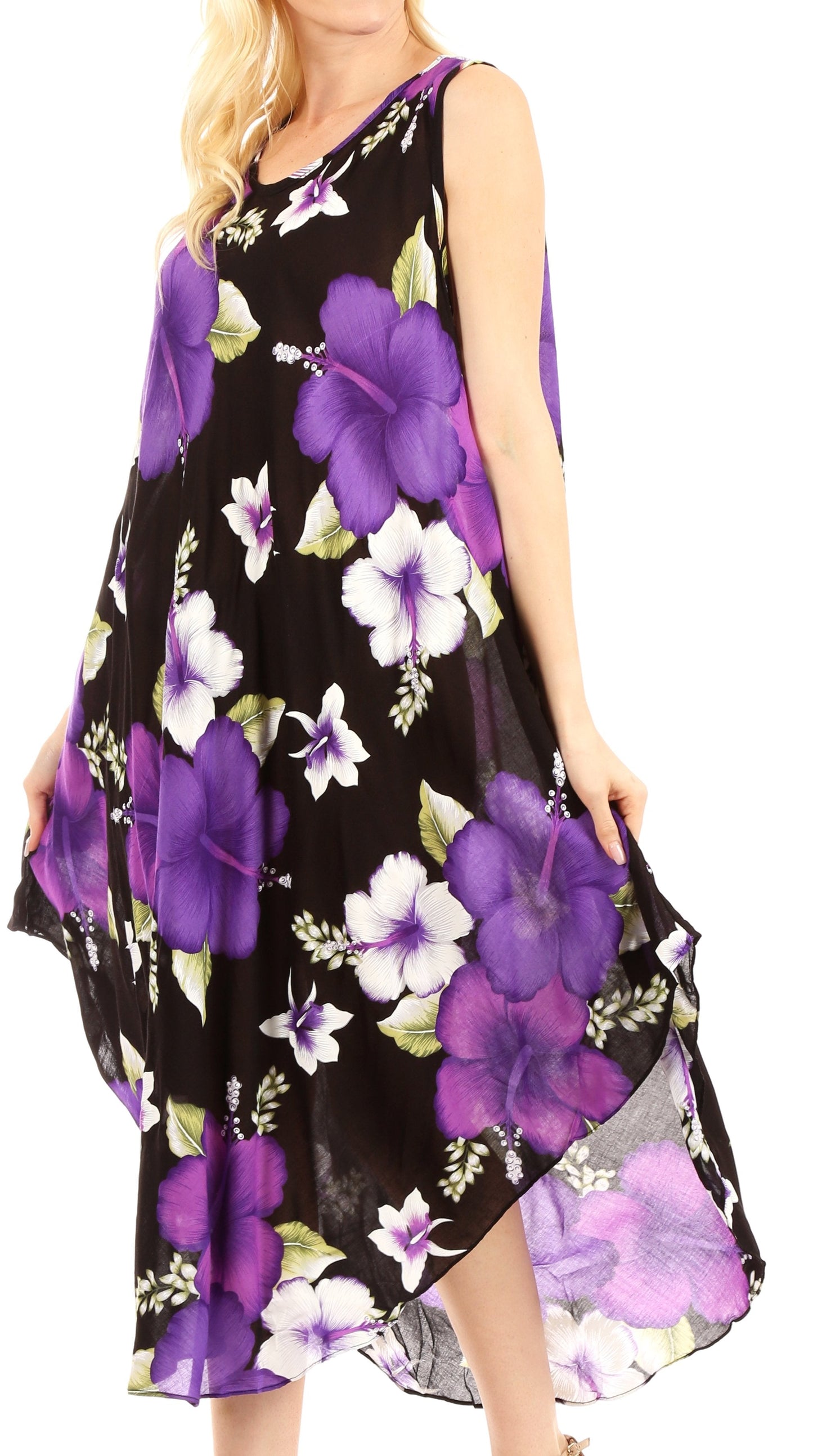 Sakkas Aba Women's Casual Summer Floral Print Sleeveless Loose Dress Cover-up - Concordia Style Boutique