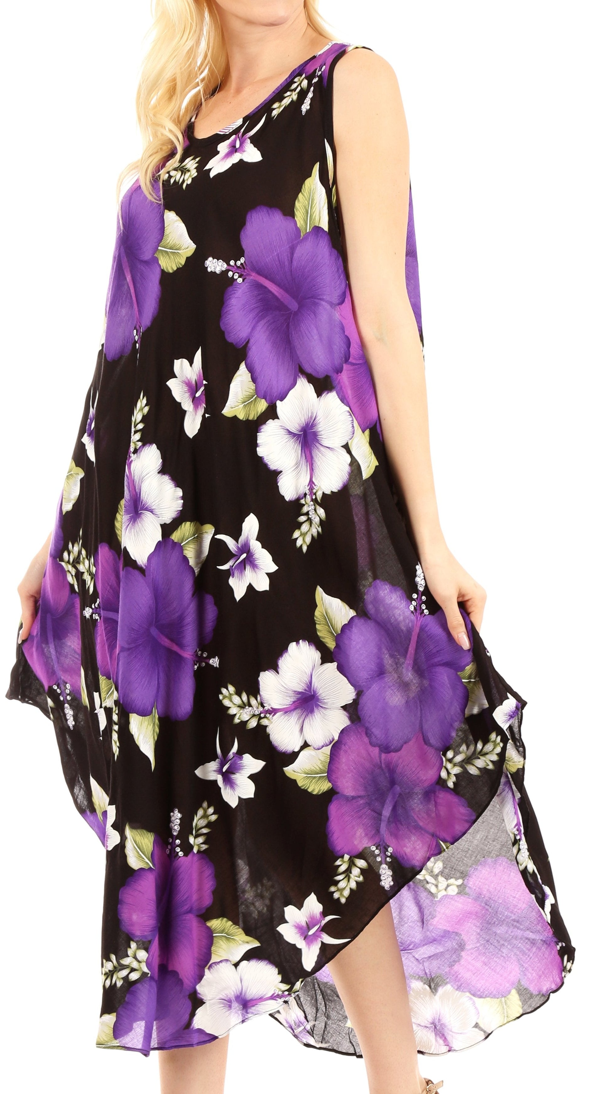 Sakkas Aba Women's Casual Summer Floral Print Sleeveless Loose Dress Cover-up - Concordia Style Boutique