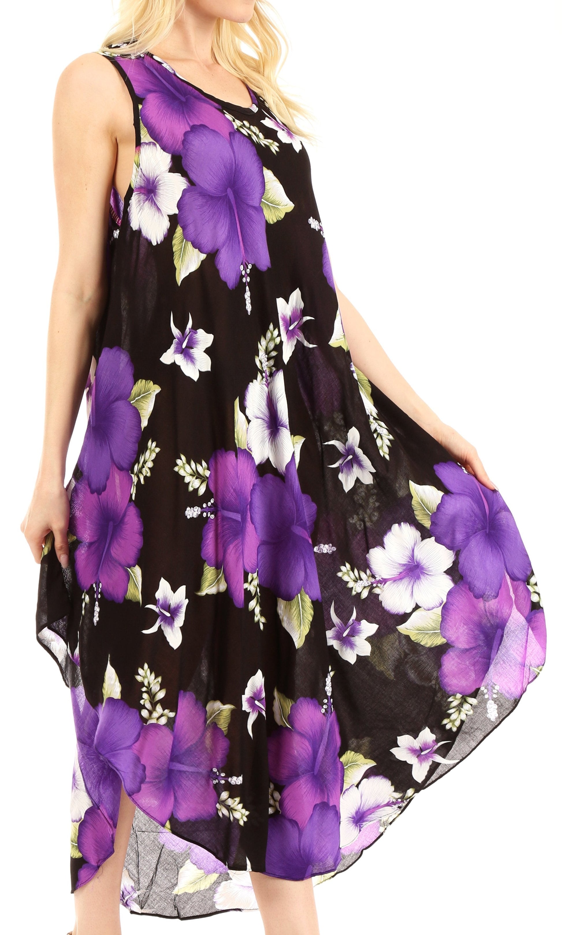 Sakkas Aba Women's Casual Summer Floral Print Sleeveless Loose Dress Cover-up - Concordia Style Boutique
